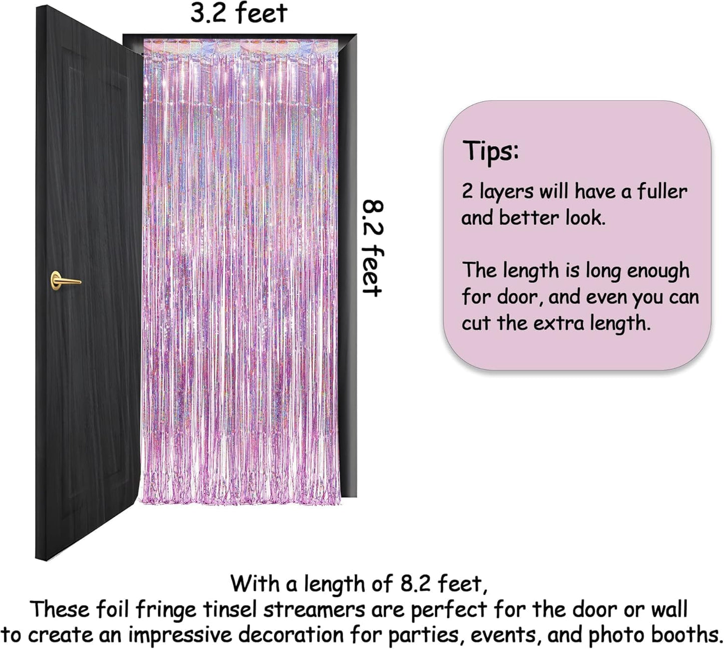 GREATRIL Iridescent Party Tinsel Fringe Backdrop Decorations - Holographic Foil Streamers Curtain for Mermaid/Under The Sea/Frozen/Ocean/Disco/Birthday Themed 3.2ft x 6.5ft - 2 PCS