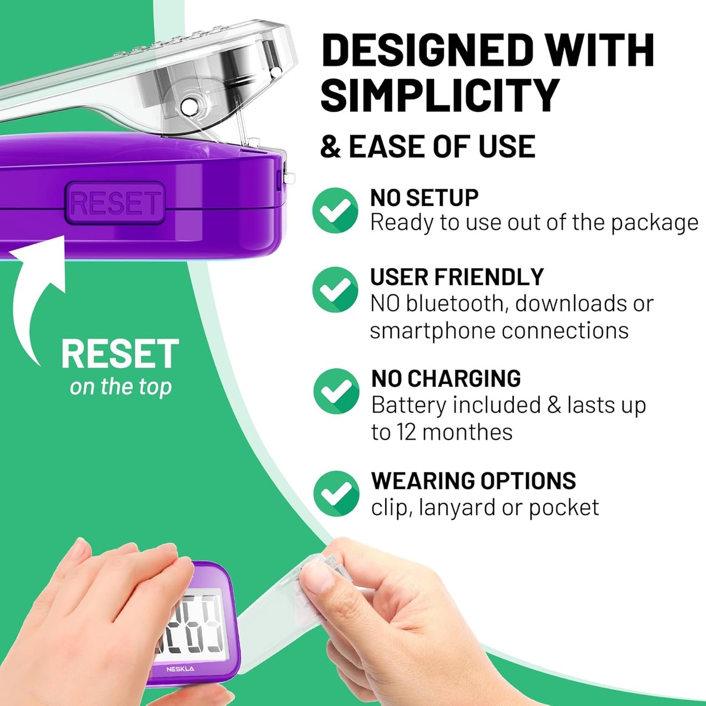 3D Pedometer for Walking, Simple Step Counter with Large Digital Display, Step Tracker with Removable Clip Lanyard, Accurately Track Steps for Men Women Kids Adults Seniors