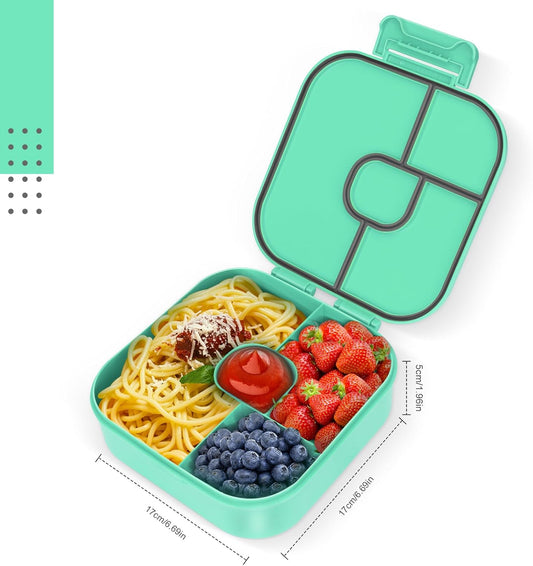 Braoses Bento Box, Lunch Box with 4 Compartments, 800ml Frosted and Leak-Proof Lunch Snack Box for Children Kindergarten (Green) - PuriLite