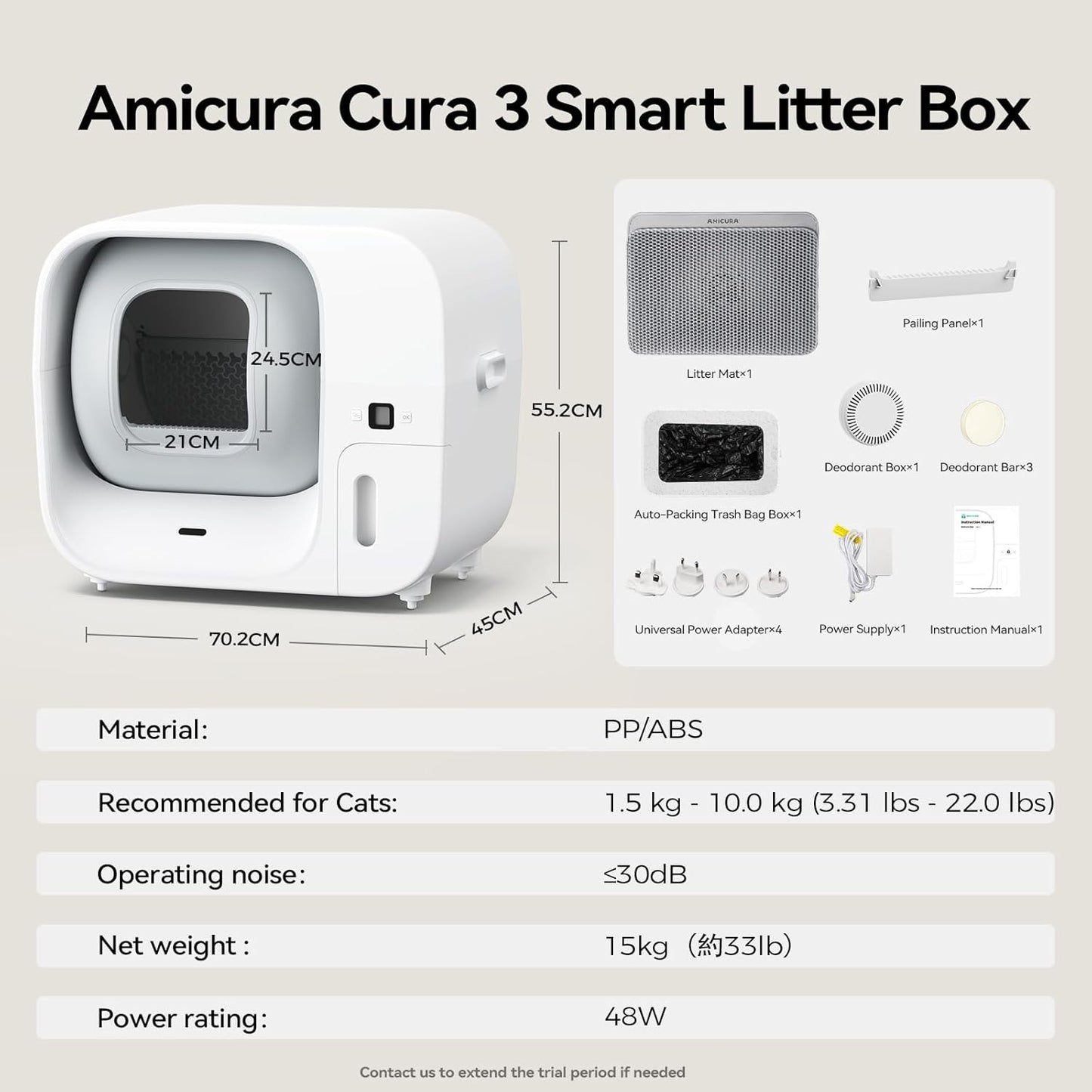 Amicura Automatic Cat Litter Box, Self Cleaning, 360-Degree Detection Smart Anti-Pinch, App Control, Odor-Proof, 65L Extra Large Open-top Cat Litter Box, Ultra Quiet Cat Toilet