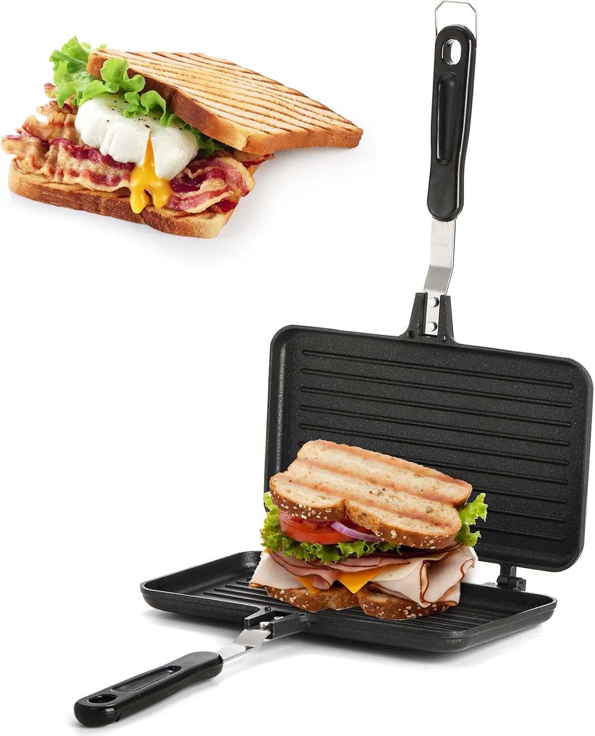 camping sandwichmaker SOUJOY Sandwich Maker, Non-stick Grill Panini Maker Pan with Handle, S – PuriLite