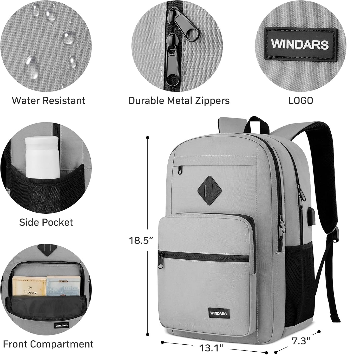 Black Backpack for Men Women, Durable Casual School Backpacks Teens Boys and Girls Classic 15.6 Inch Laptop Bookbag with USB Charger for College High School Work Travel