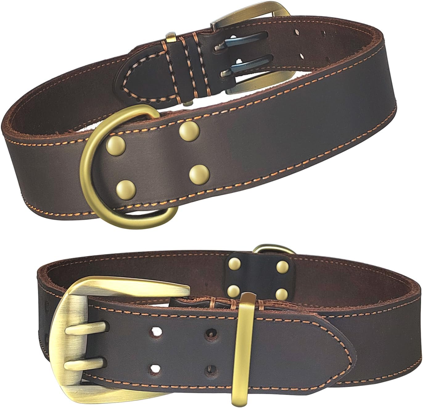 QRDA Leather Dog Collar Brown Dog Training Collar Heavy Duty Premium Leather Dog Collar Dog Collars for Medium/Large Dogs