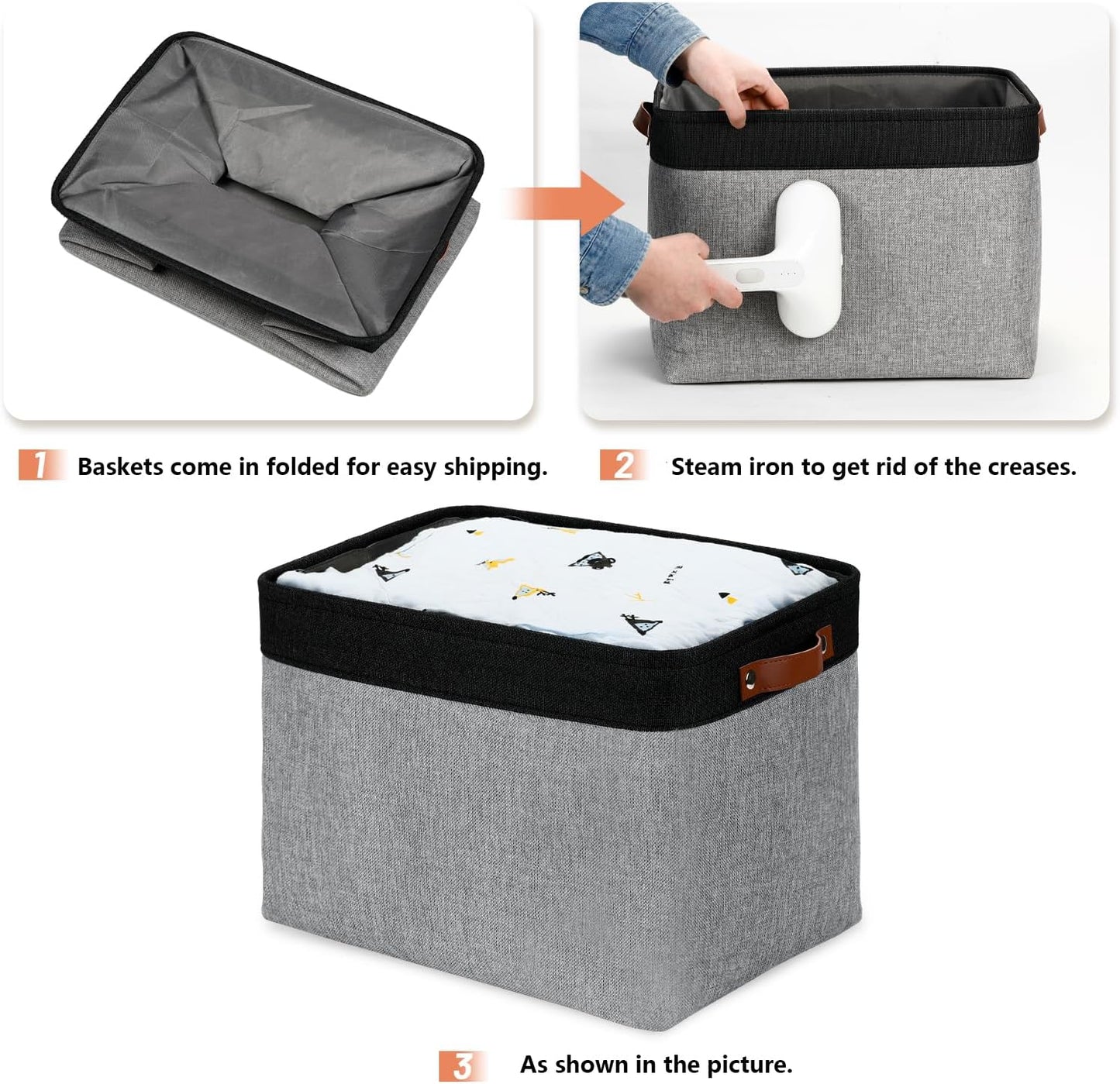 DULLEMELO Storage Baskets for Shelves, Fabric Collapsible Rectangular Storage Bins for Shelves, Closets, Nursery, Home, Office, Empty Gift Baskets (White&Teal)