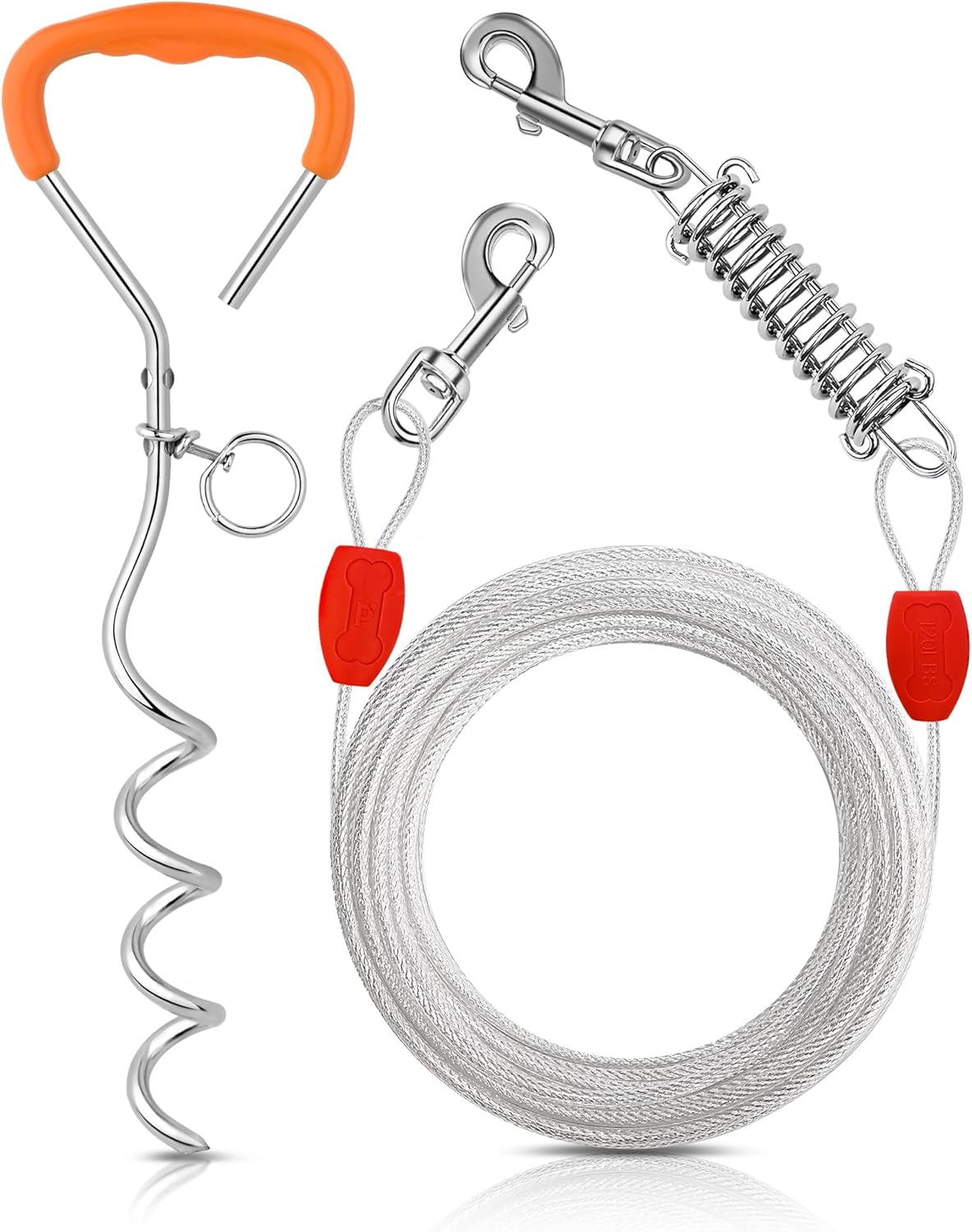 Petbobi Dog Tie-Out Cable and Stake - 30ft Heavy Duty Cable with Spring, No Tangle, 16in Ground Stake, Ideal for Yard, Camping and Beach, Suitable for Small Medium Large Dogs Up to 120 lbs, Blue