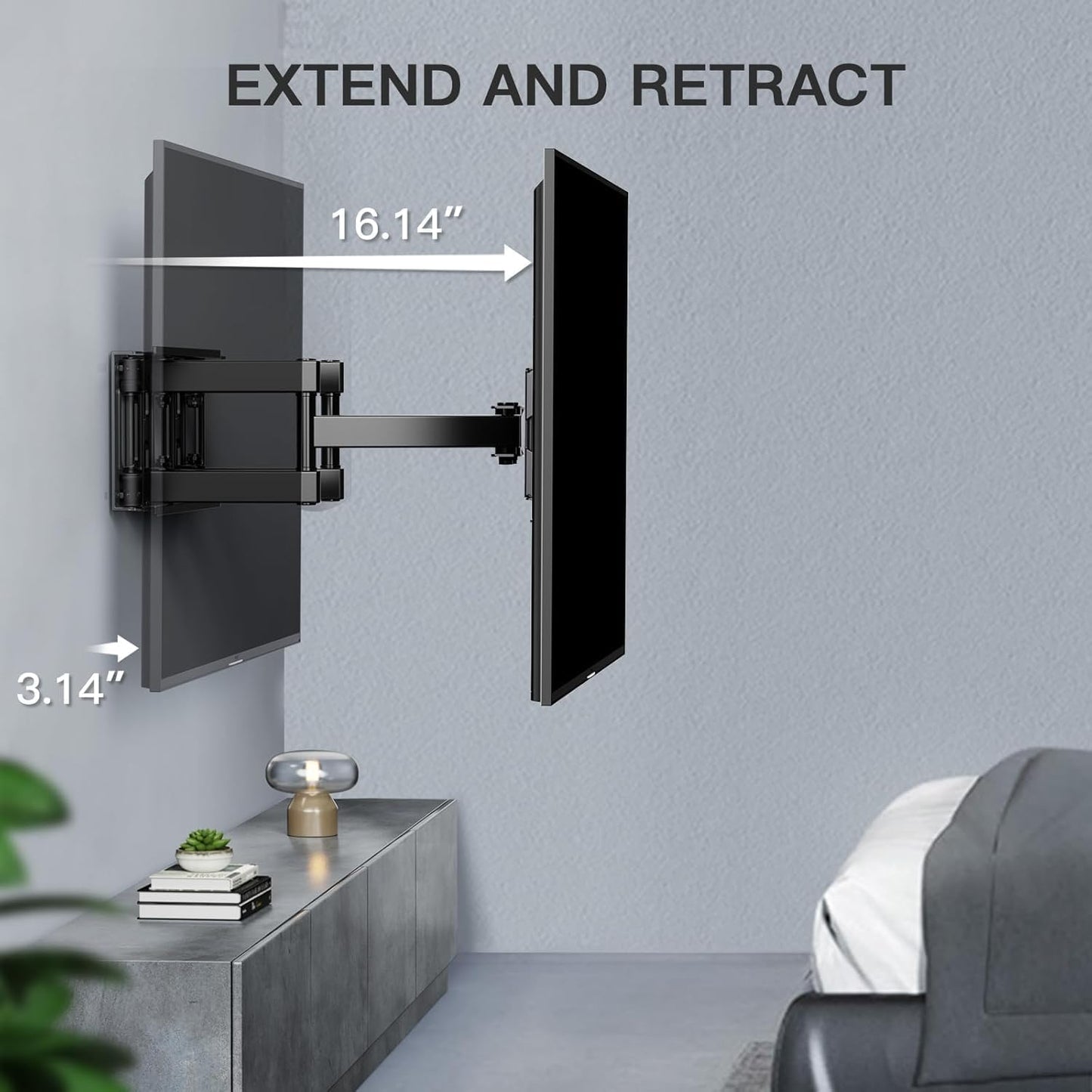 PERLESMITH Full Motion TV Wall Mount for 26-65 inch TVs up to 99lbs, Tilt Swivel Extension Wall Mount TV Bracket with Dual Articulating Arms, TV Mount Max VESA 400x400mm for Flat Curved Screen
