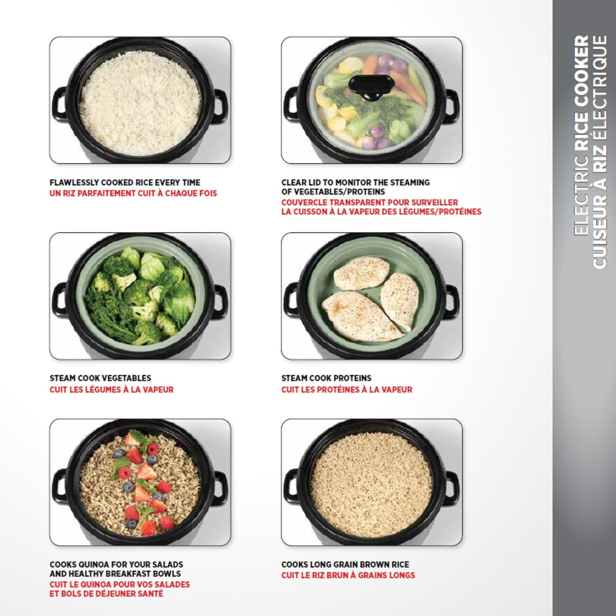 Starfrit Electric Rice Cooker, 20 Cups, PFAS-Free Ceramic, 700W, Grey