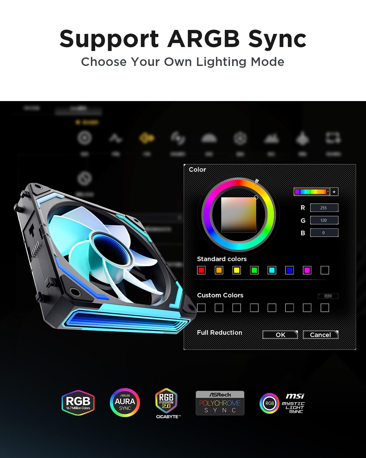 AsiaHorse COSMIQ-RE-Black 120mm UNI Fan, Infinity Mirror FDB Reverse Fan with 5V 3-PIN Connector and Small Controller, Daisy Chain PWM PC RGB Fans for Cases CPU Liquid Coolers, 3Pack