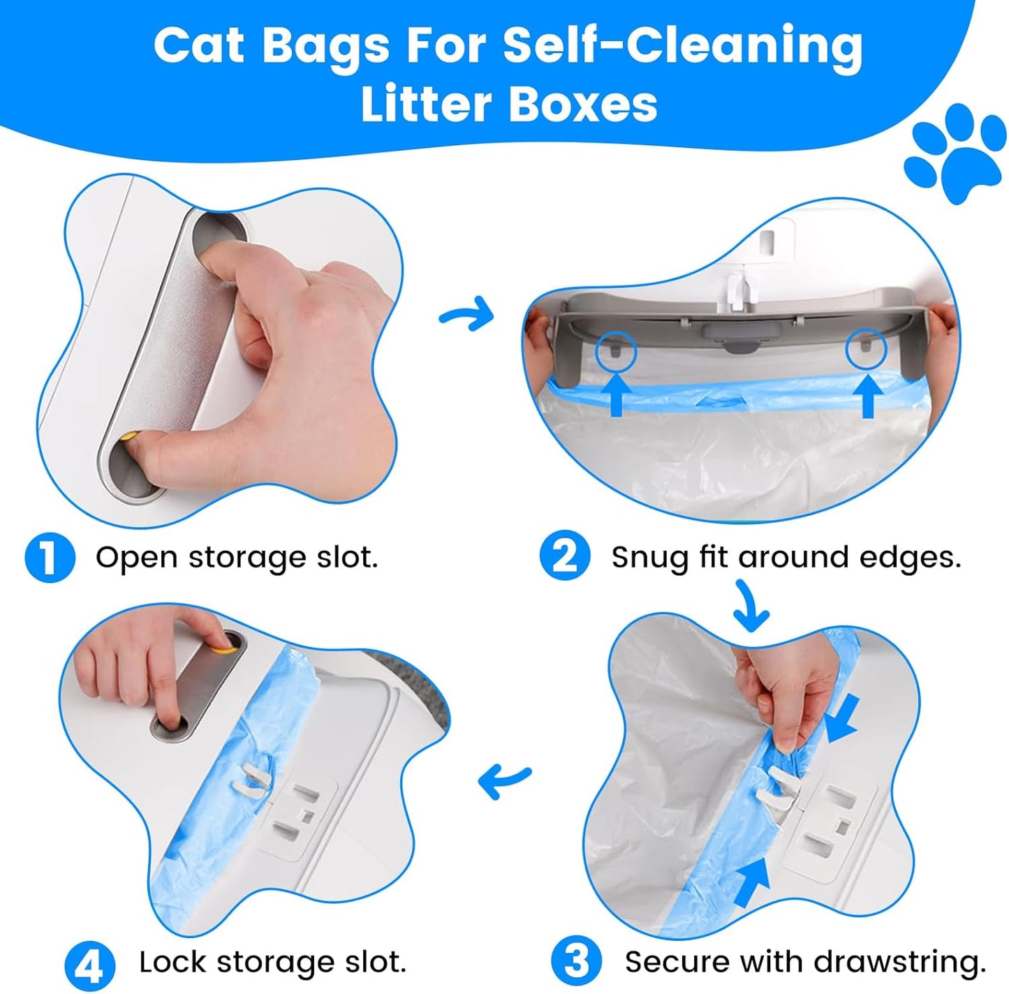 JYNSROU 120 Count Cat Litter Box Liners Bags for MeoWant MW-SC01 / MW-SC02, Extra-Thick Cat Waste Bags for Self-Cleaning Litter Box, Drawstring Self Cleaning Trash Bags -17.7" x 19.68"