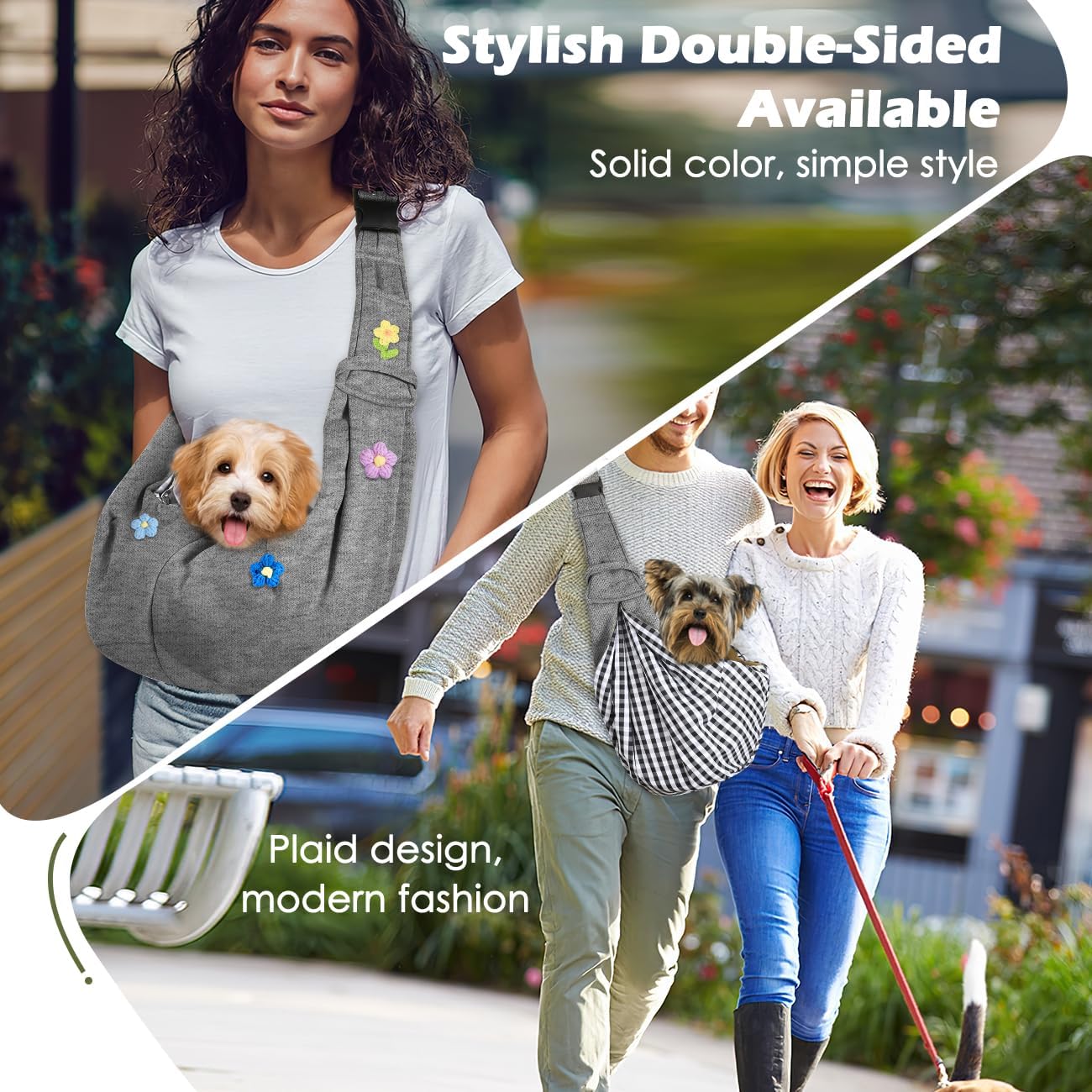 Pawaboo Small Dog Sling Carrier, Reversible Hands Free Dog Sling Carrier for Small Dogs and Cats, Puppy Sling Carrier with Adjustable Strap Buckle & Safety Harness, Puppy Essentials, Grey