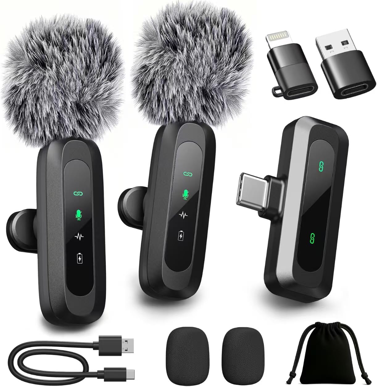 AXUAXU 2025 Upgraded Mini Wireless Lavalier Microphone with LED Display, USB-C Clip-on Mic for iPhone, iPad, Android, PC, Small Lapel Mic for Recording YouTube Video Podcast Vlog