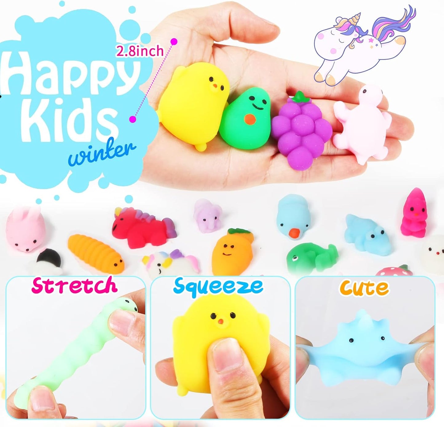 FUNNYB&G Kawaii Mochi Squishies Fidget Toy - 100 pcs Squishy Party Favors Kids Classroom Prize Birthday Goodie Bag Stuffers - Stress Relief Pack for Girls Boys Christmas Easter Valentines Gift