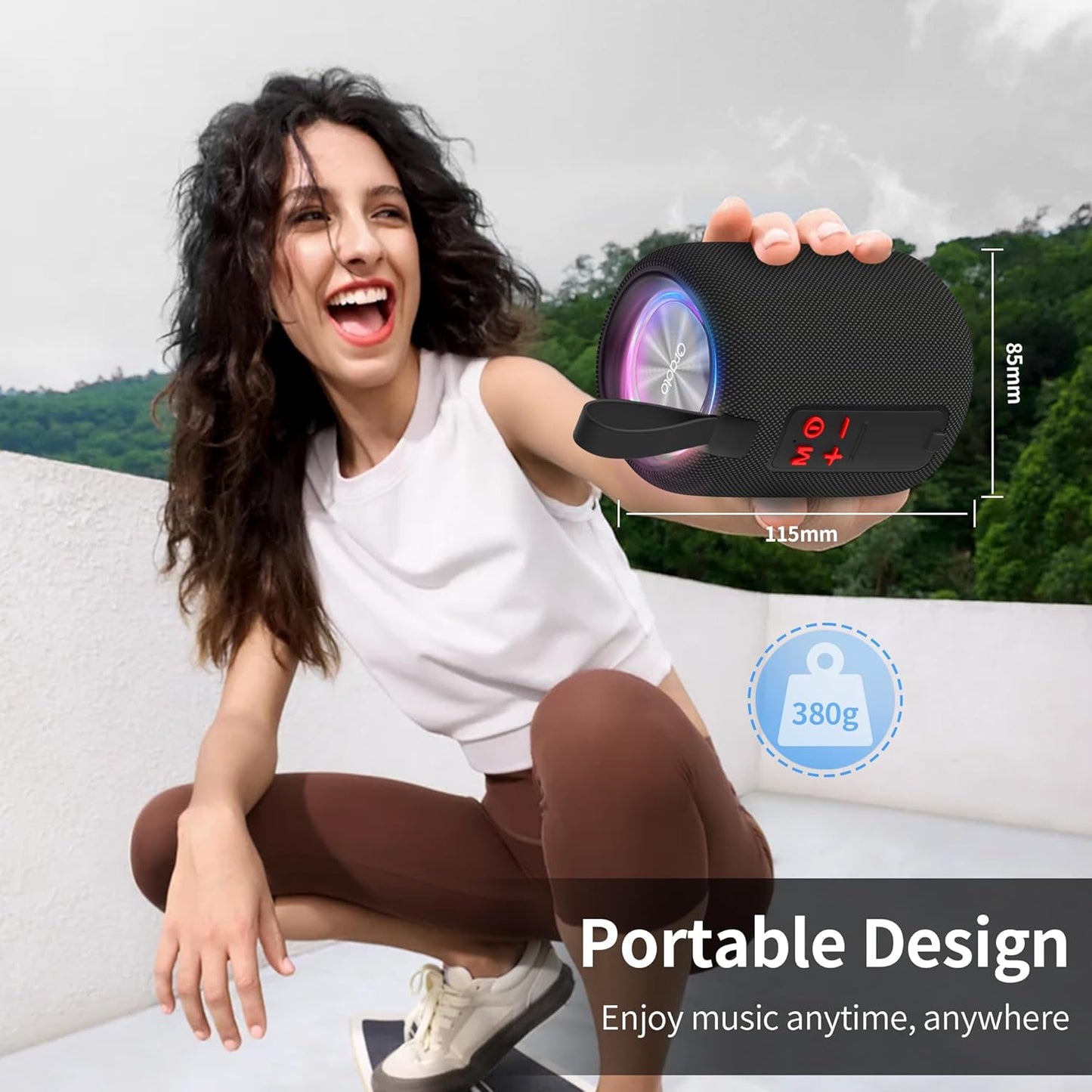 Oraolo Bluetooth Speaker, Portable Bluetooth Speakers with Immersive Audio, LED Lights, 8H Playtime, Bluetooth 5.4, Support TWS TF USB, IPX6 Waterproof Wireless Speakers for Outdoor Camping Home