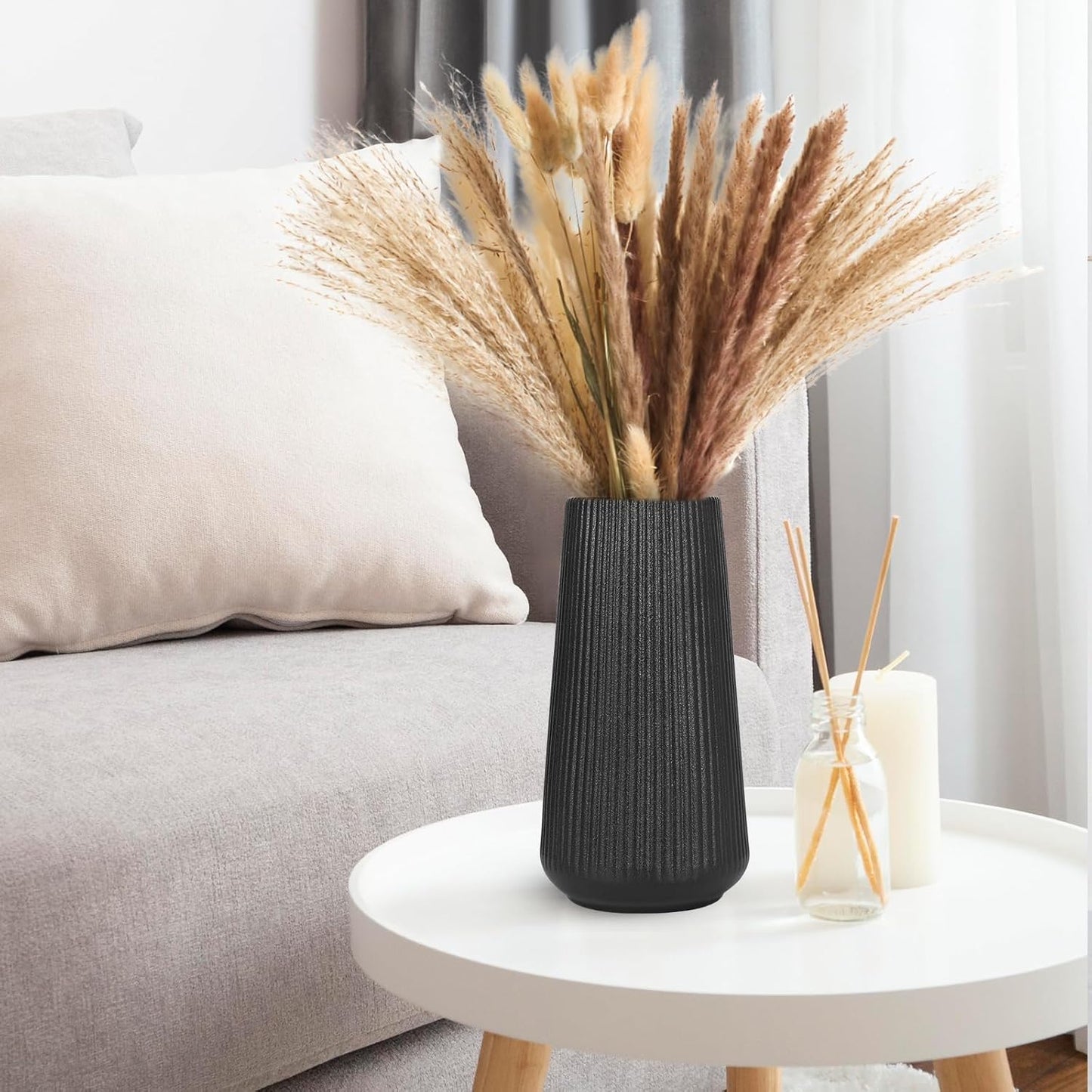 White Ceramic Vase, GUKJOB Small Cute Flower Vase for Pampas Grass, Home, Living Room, Dining Table, Farmhouse, Office Decor, Bedroom, Table, and Kitchen Shelf (White)