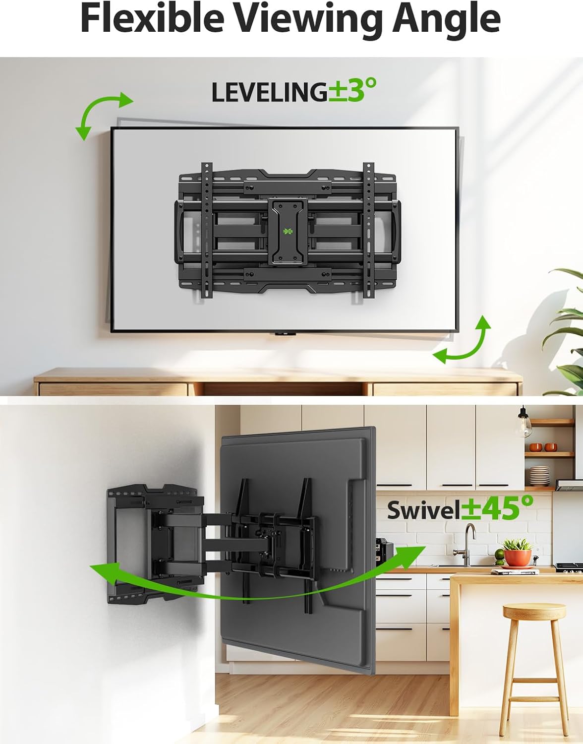 USX MOUNT Full Motion TV Wall Mount Bracket for Most 32-90 Inch TVs with Sliding Design for Centering, Holds up to 150lbs, Fits 16, 18, 24 inch Studs with Swivel Articulating Arms up to VESA 600x400mm