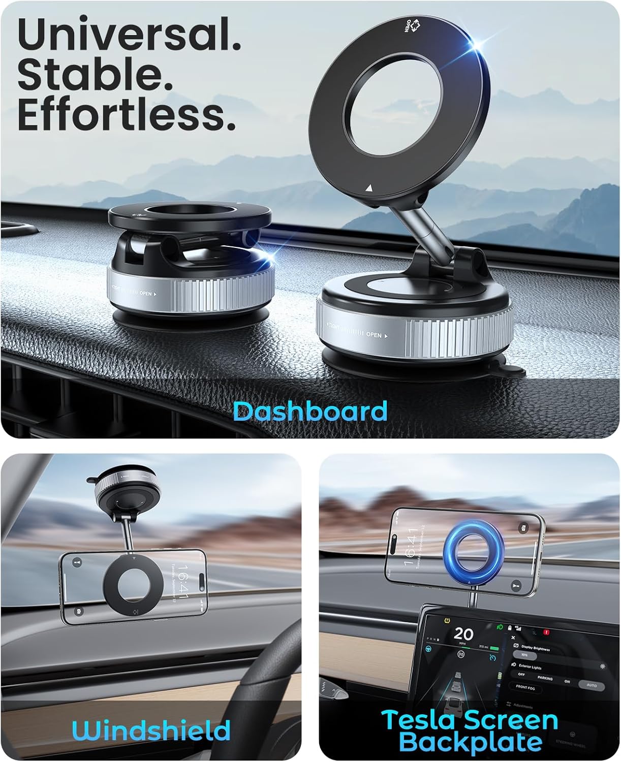 Jononser Vacuum Magnetic Suction Cup Phone Mount for Magsafe, 360° Adjustable Magnetic Phone Holder, Pocket Size Foldable Portable Cell Phone Holders for Your Car for All Smartphones & All Car Models