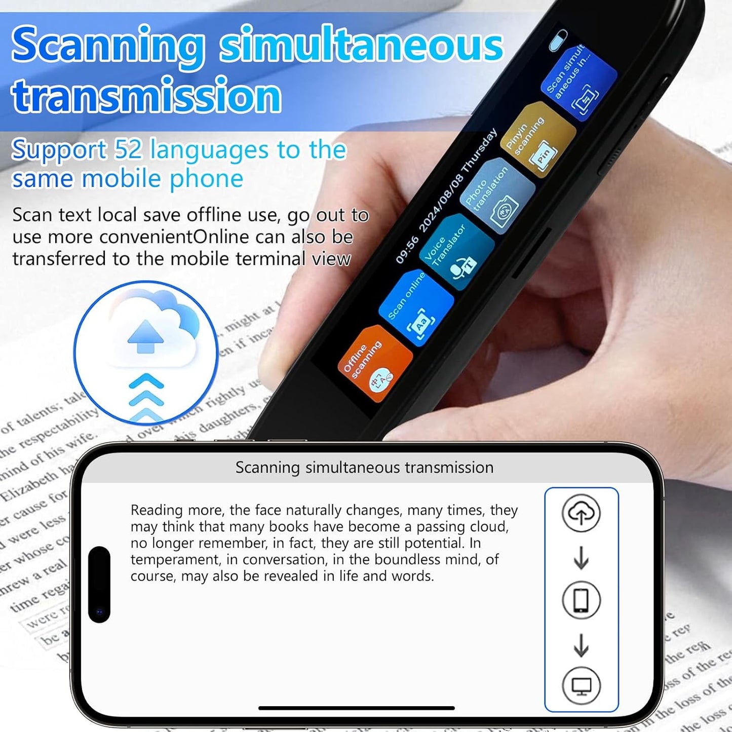 Scan Translation Pen with Camera, 142 Languages Two-Way Instant Translator Pen for Voice, Text, Photo, Offline Online Translation for Business Learning Travel, OCR Digital Reading Pen for Dyslexia