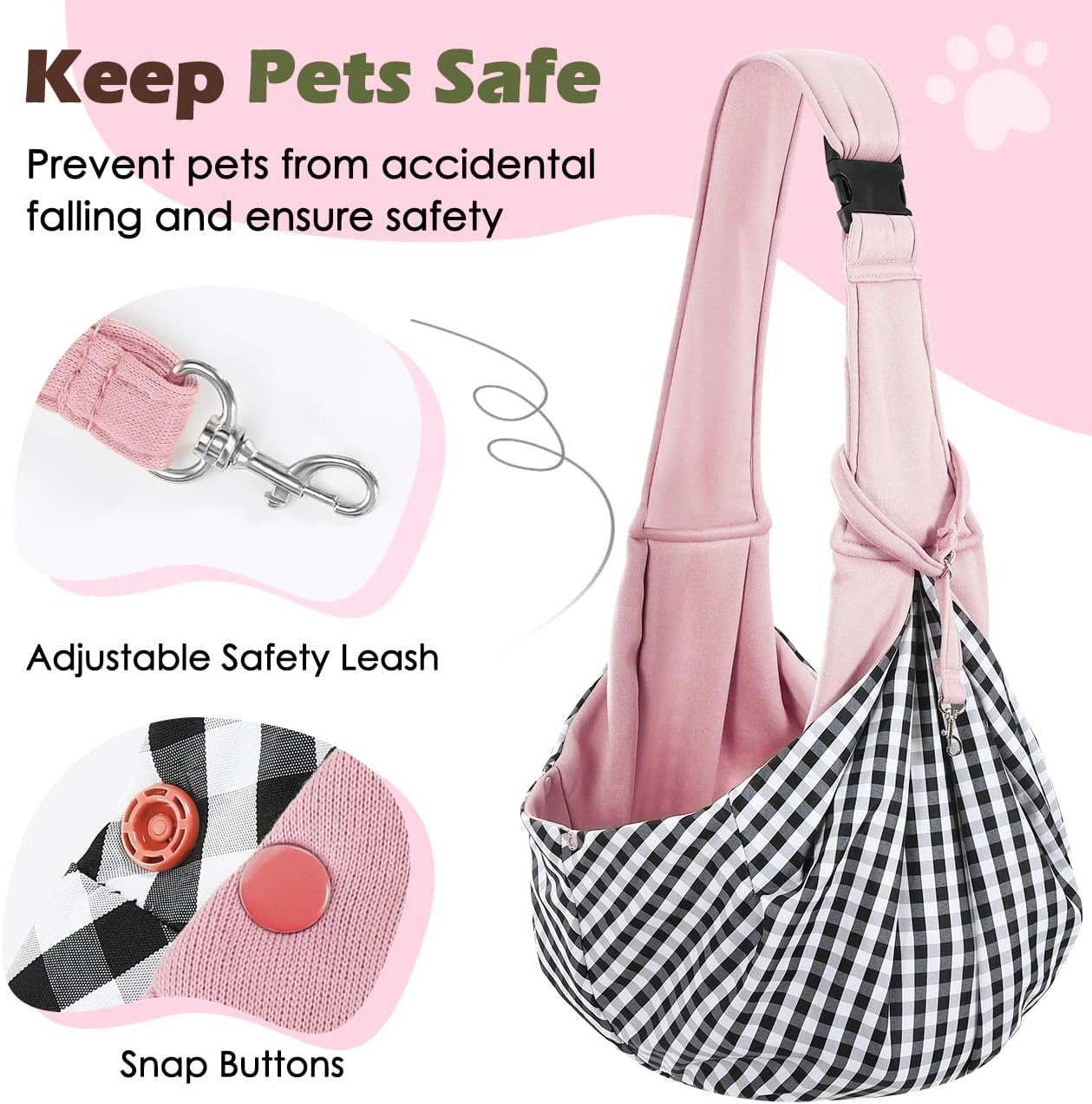Pawaboo Small Dog Sling Carrier, Reversible Hands Free Dog Sling Carrier for Small Dogs and Cats, Puppy Sling Carrier with Adjustable Strap Buckle & Safety Harness, Puppy Essentials, Grey