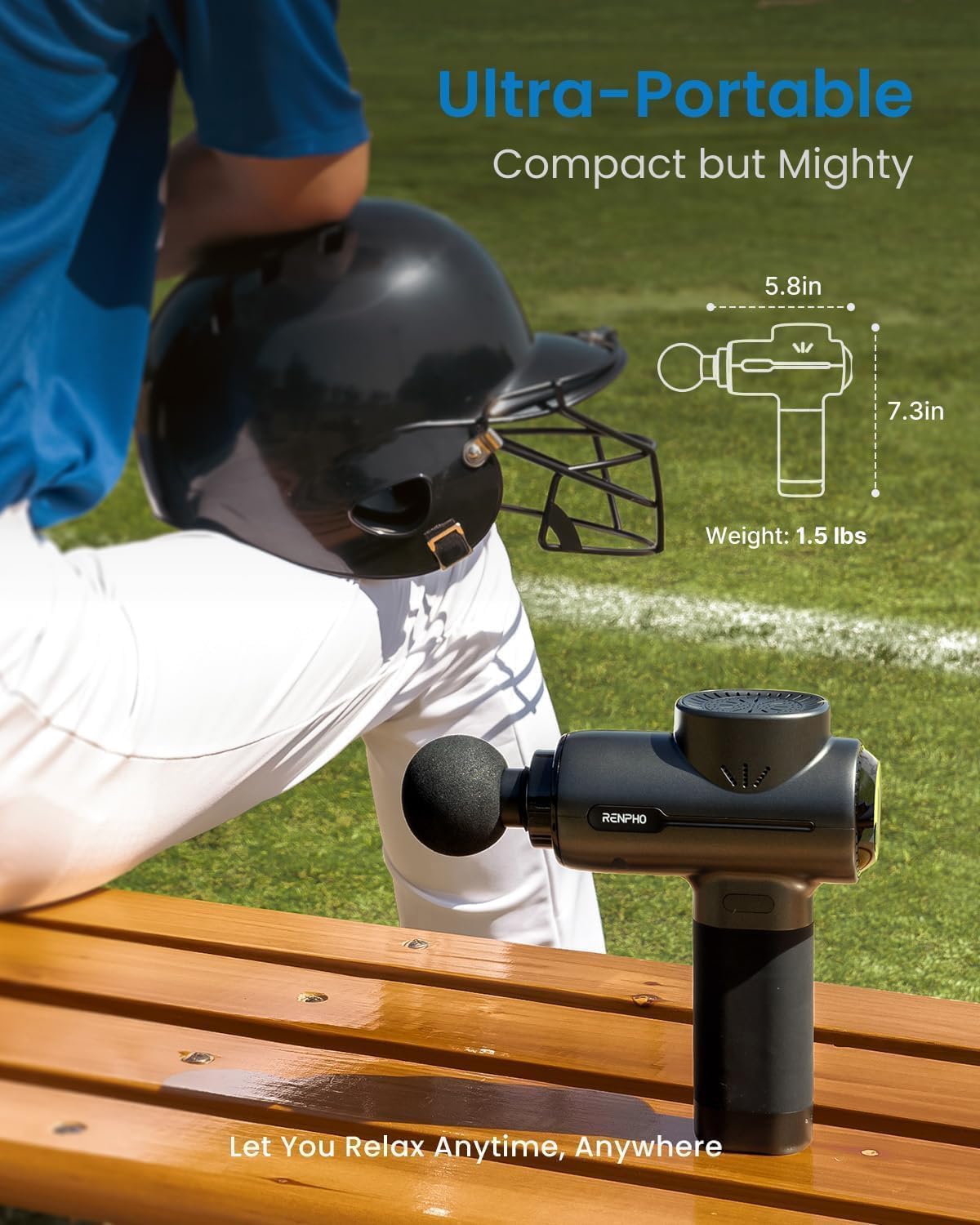 RENPHO Massage Gun, Powerful Massager Gun for Athletes, Percussion Massage Gun, Portable Hand held Electric Massager for Back, Carry Case, Gifts for Men Women, Active