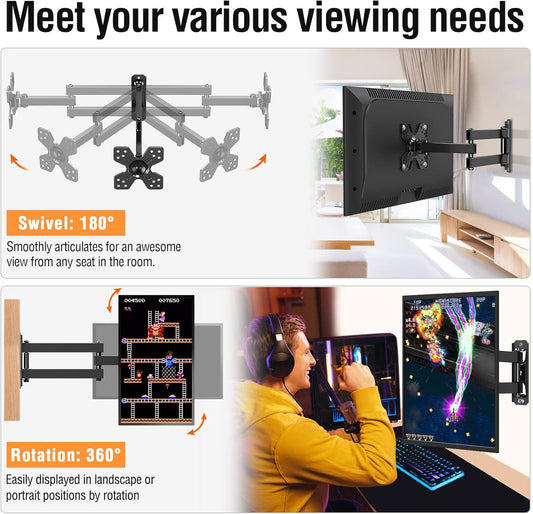 ELIVED TV Wall Mount for Most 13-30 inch TVs and Monitors, Swivel and Tilt Full Motion TV Mount Brackets, Rotation Articulating Extension Arm, Single Stud for Corner, Max VESA 100x100mm, 33 lbs. - PuriLite