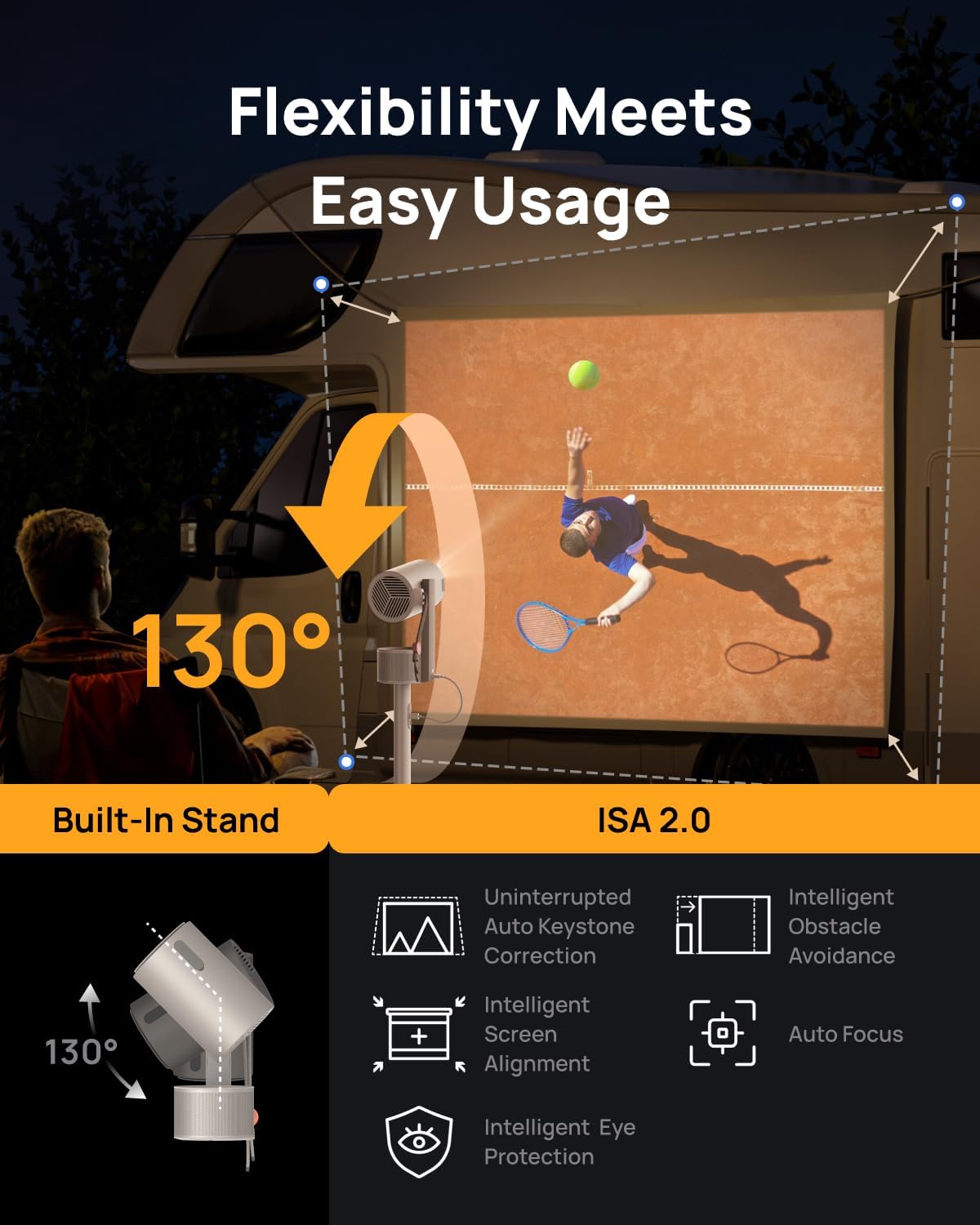 XGIMI MoGo 3 Pro 1080P Outdoor Projector, Google TV with Licensed Netflix, Build-in Adjustable Stand, Portable Projector Supports Power Banks, 450 ISO Lumens, ISA 2.0, 2 x 5W Harman Kardon