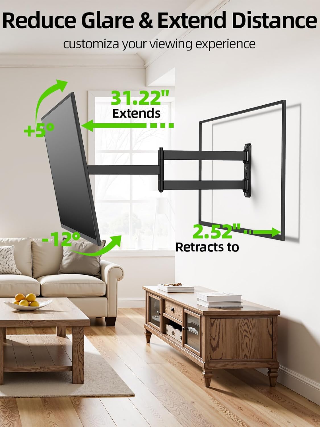 USX MOUNT Full Motion TV Wall Mount for Most 26-60 inch TVs up to 80 Lbs, Wall Mount TV Bracket with Articulating Swivel Tilting, Single Stud TV Mount, Max VESA 400x400mm, XMM904