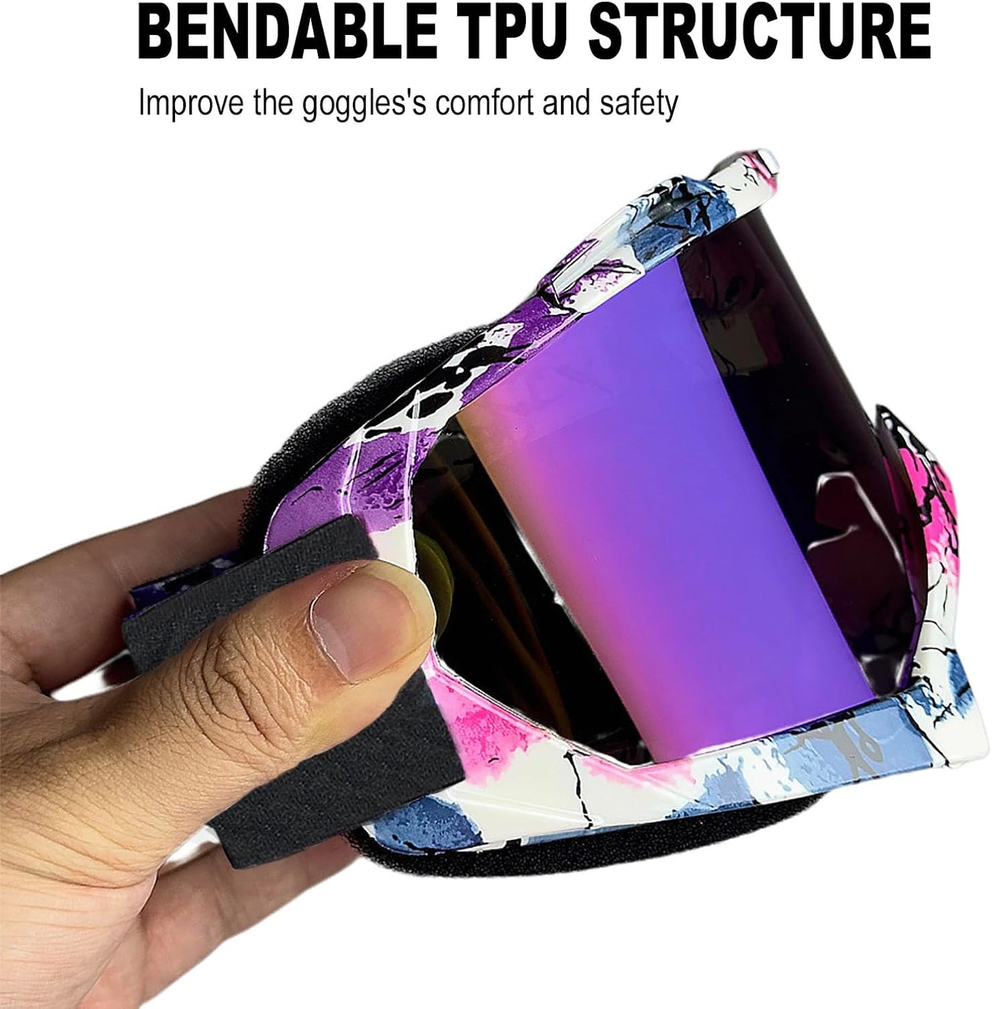 immoono Motorcycle Skiing Goggles with Neck Gaiter for Women Girls, OTG Anti UV Fog ATV Dirt Bike Motocross Riding Glasses