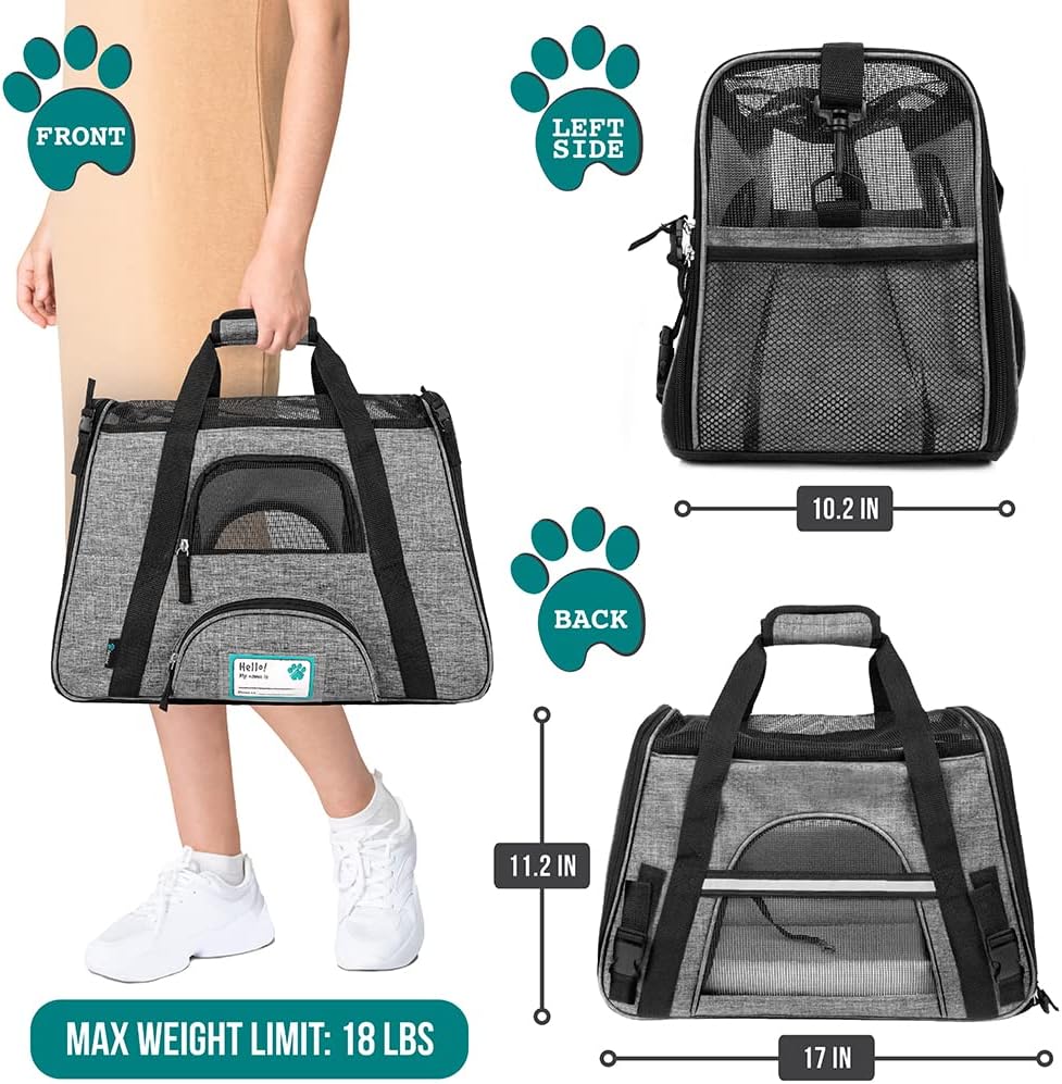 Premium Airline Approved Soft-Sided Pet Travel Carrier by PetAmi | Ventilated, Comfortable Design with Safety Features | Perfect For Plane or Car | Ideal for Small to Medium Sized Cats, Dogs, and Pets