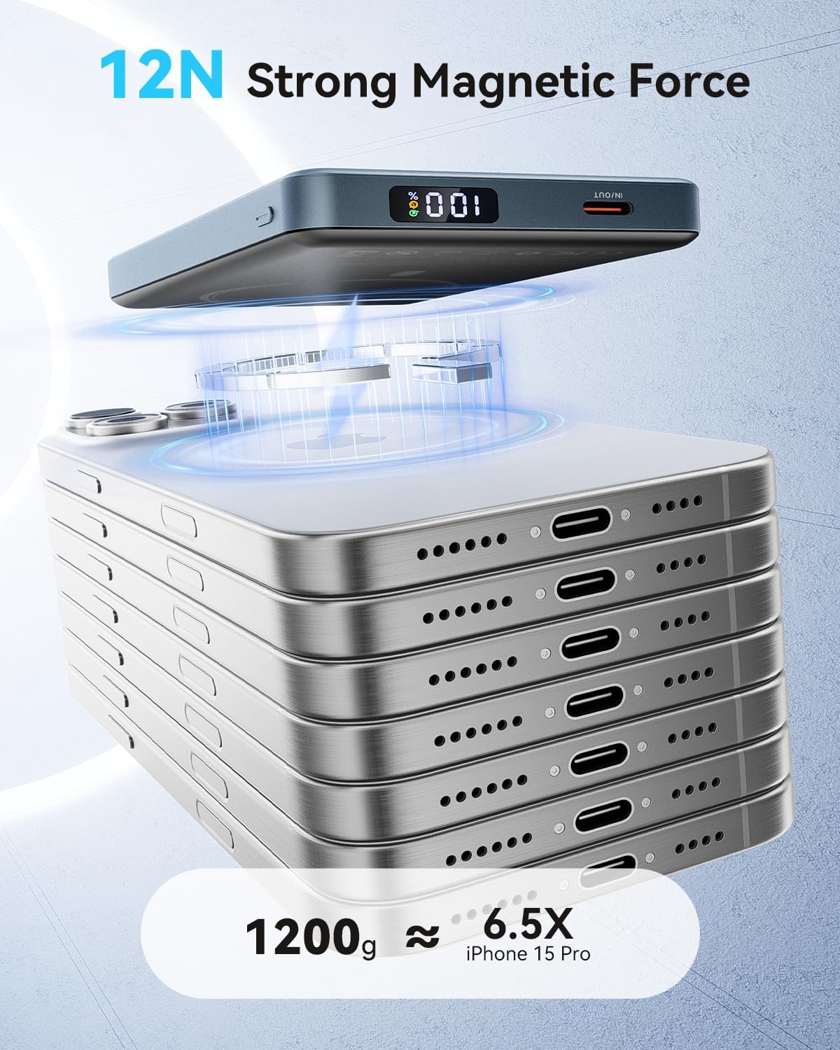 Kuulaa Magsafe Power Bank 10000mAh qi2 Certified 15W Magnetic Portable Charger with LED Display, Wireless Battery Pack Power Bank iPhone, Portable Charger for iPhone 16/15/14/13/12, Grey