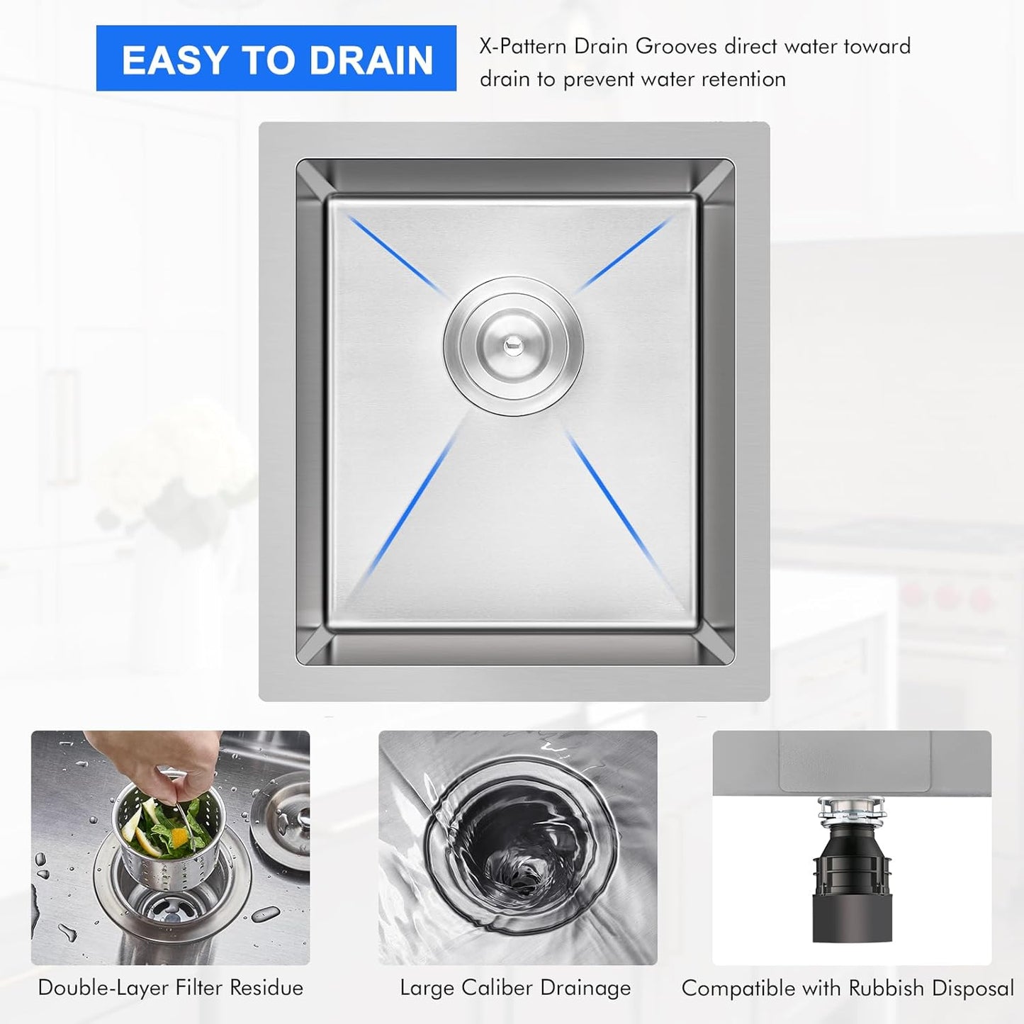 MENATT 20-inch Undermount Kitchen Sink, SUS304 Stainless Steel Handmade Single Bowl Kitchen Sink with Sink Strainer (Brushed), 20"x16"x9"