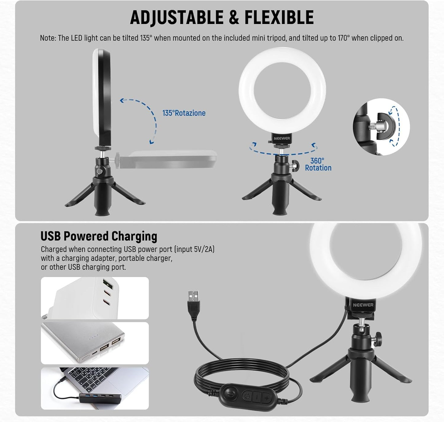 NEEWER BASICS 5" Ring Light for Video Conference Lighting, Clip on Light Kit with Desk Tripod for Monitor Laptop Computer Zoom Call Live Streaming Remote Working Learning Video Recording, BR60