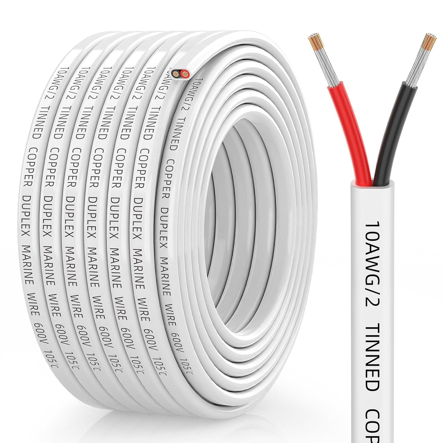 CONEPY Marine Cable 10 Gauge Duplex 10/2 Marine Grade Pvc Wire Braided Copper Tinned Waterproof Oxygen Free IP68 10 Awg For Boat, Automotive, Rv, Solar, Led Strips (9M/30 Feet)