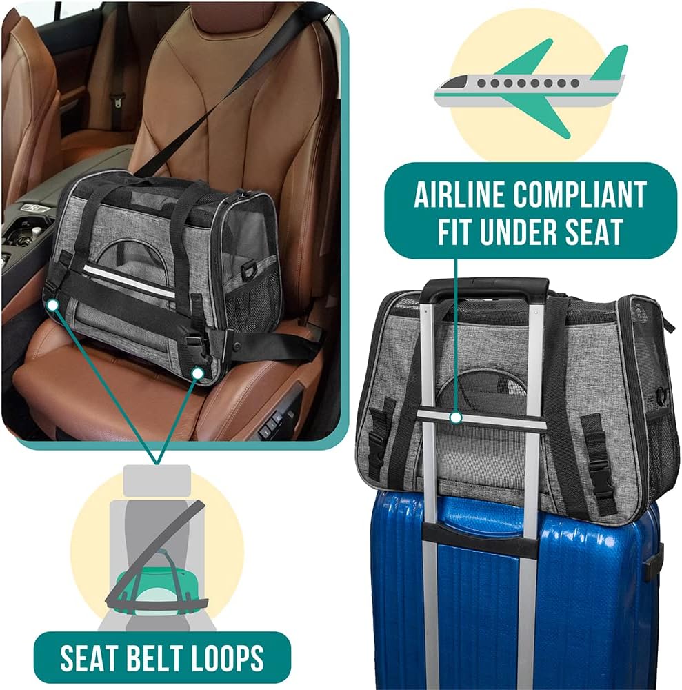 Premium Airline Approved Soft-Sided Pet Travel Carrier by PetAmi | Ventilated, Comfortable Design with Safety Features | Perfect For Plane or Car | Ideal for Small to Medium Sized Cats, Dogs, and Pets