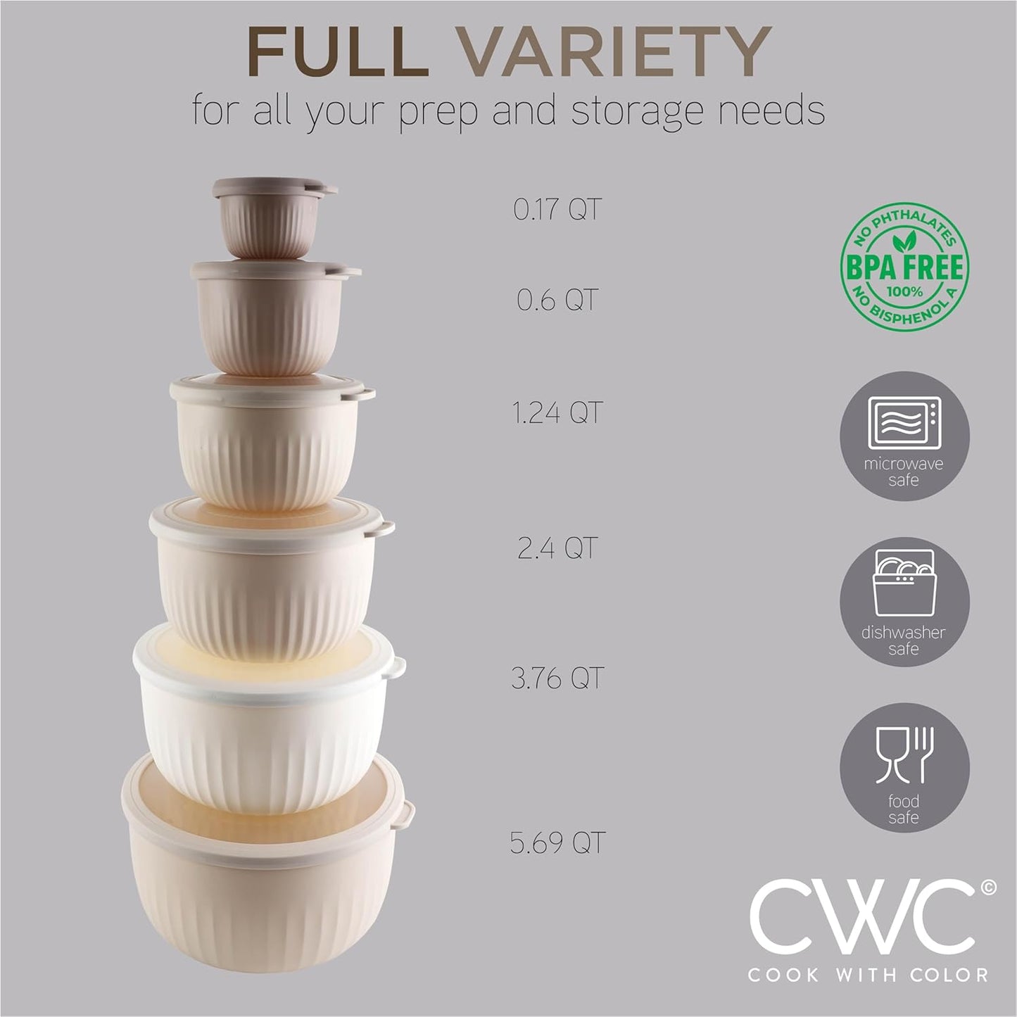 COOK WITH COLOR Prep Bowls with Lids- 8 Piece Nesting Plastic Small Mixing Bowl Set with Lids (Teal Ombre)