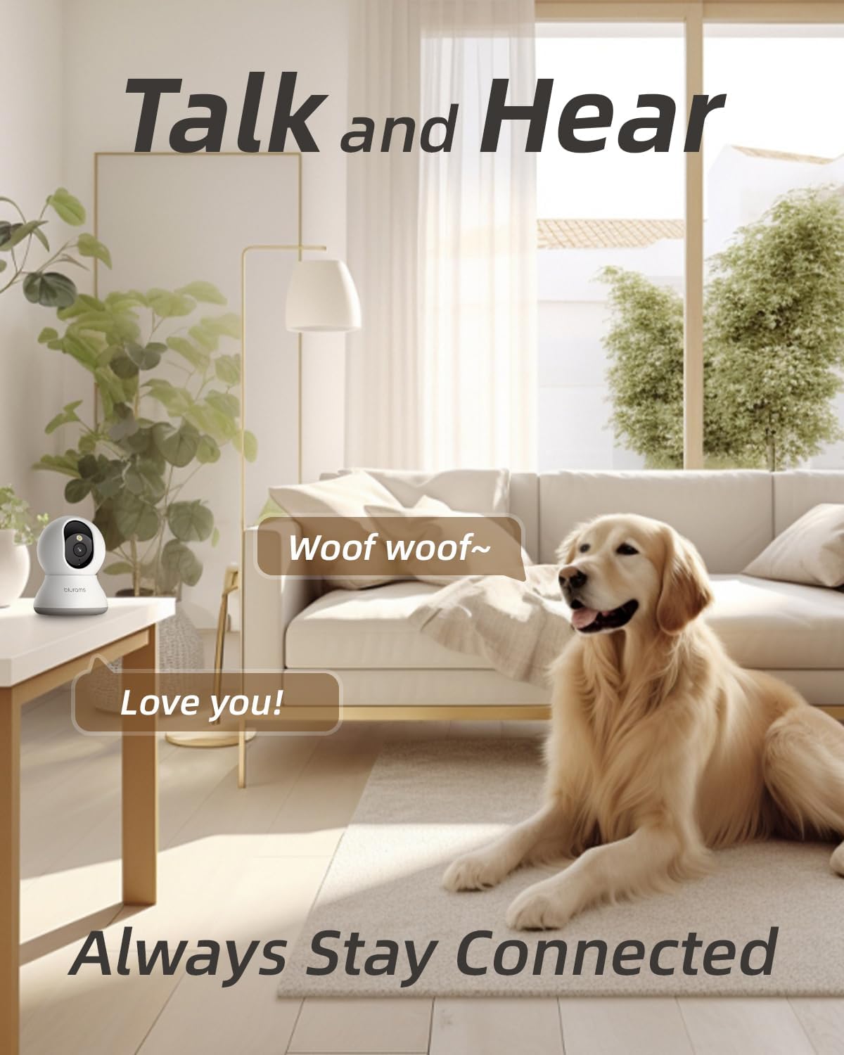 blurams Security Camera, 2K Indoor Camera 360-degree Pet Camera for Home Security w/ Motion Tracking, Phone App, 2-Way Audio, IR Night Vision, Siren, Works with Alexa & Google Assistant,White