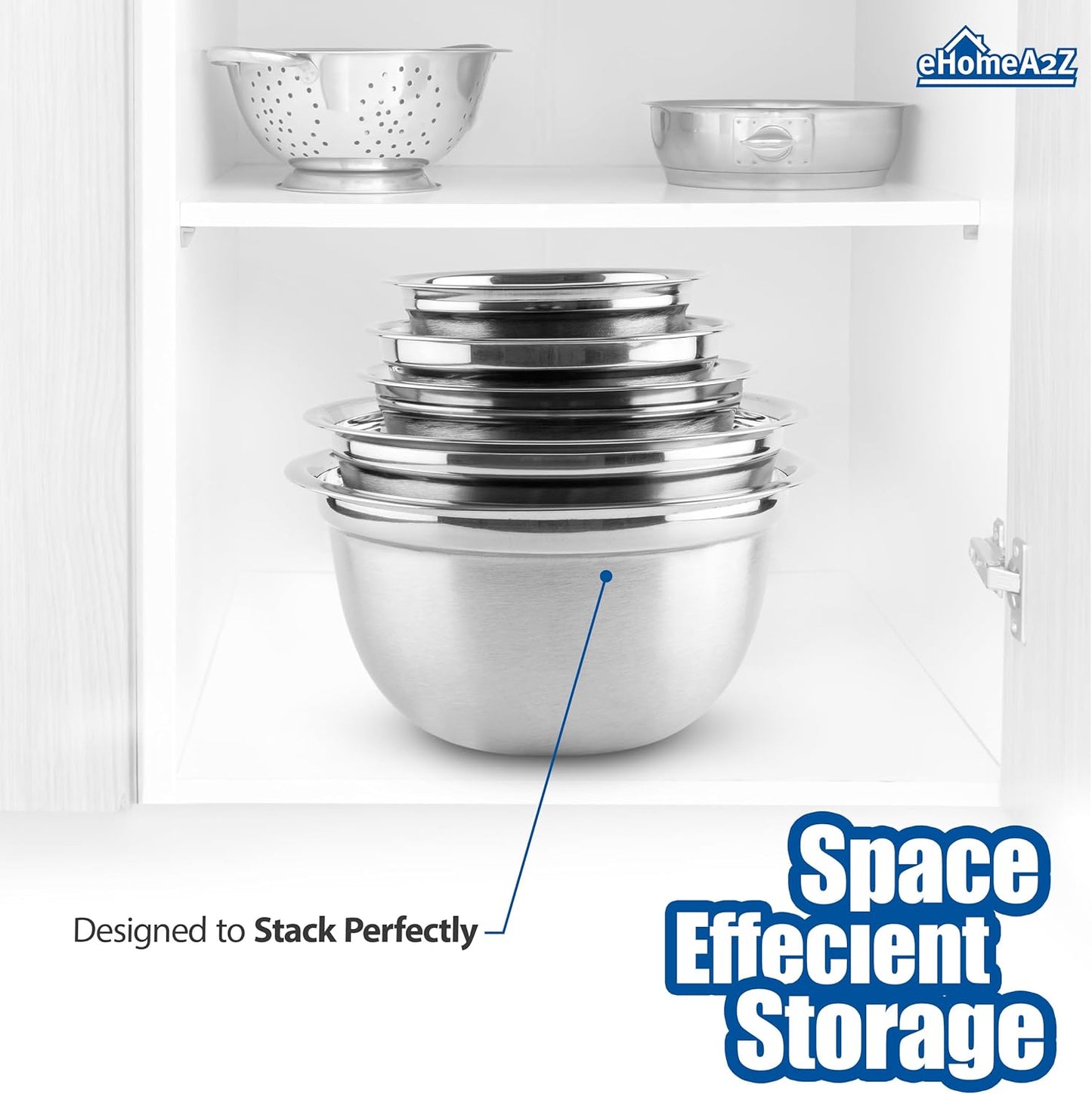 EHOMEA2Z Stainless Steel Mixing Bowls Set, Deep Mixing Bowls,Durable, Stackable,Food-Grade Safe,Rust and Corrosion Resistant Mixing Bowls Stainless Steel,Food Prep (5Pc Set)