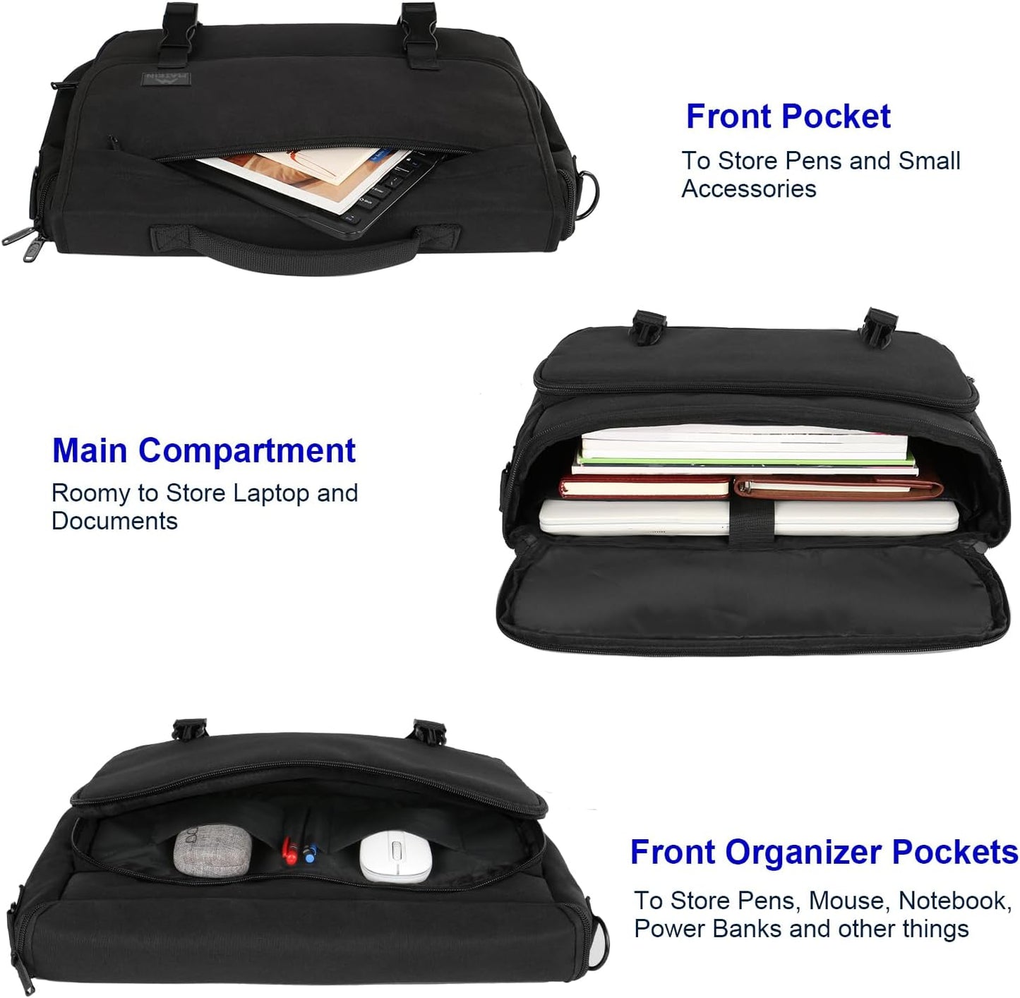 Messenger Bag for Men, Laptop Bag 15.6 Inch, Water Resistant Canvas Shoulder Bag Nylon Crossbody Bag for Women with Detachable Shoulder Strap Black