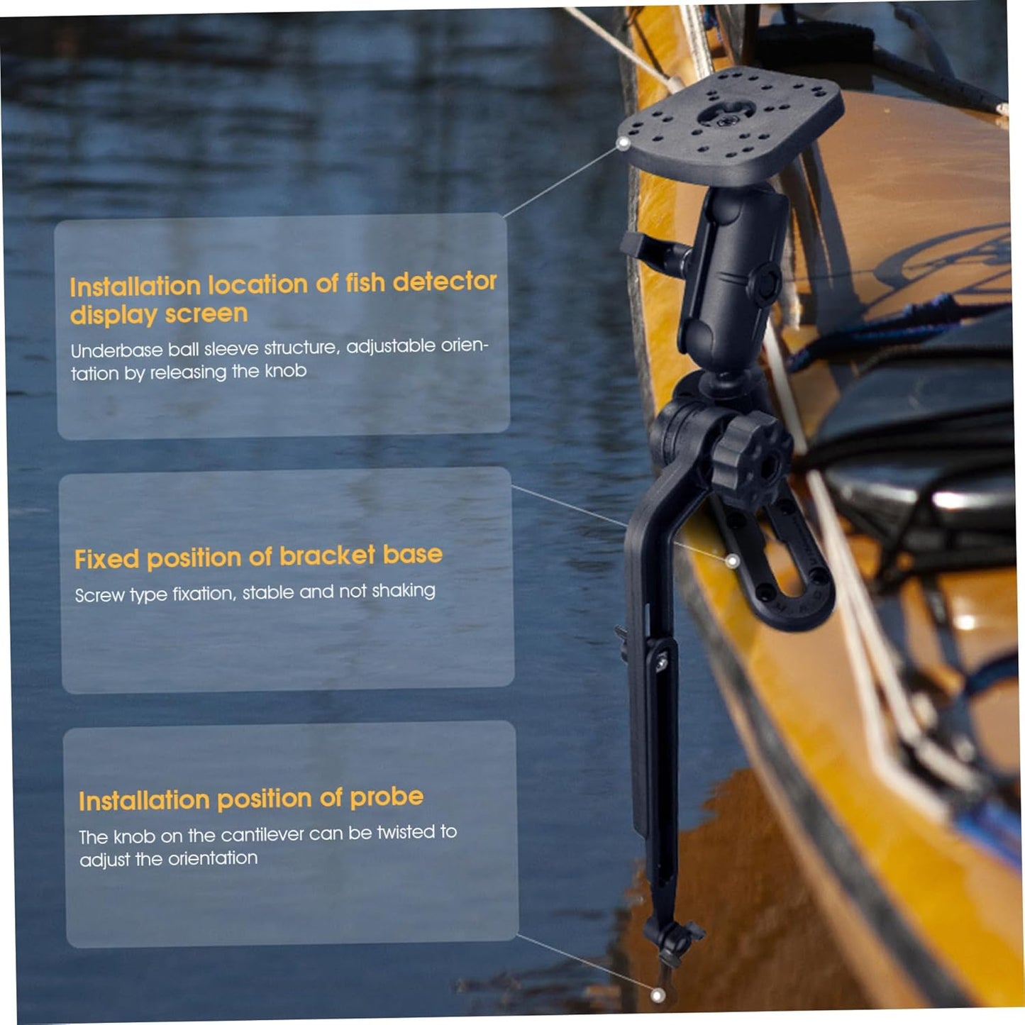 Kayak Fish Finder Mount 360° Adjustable 1.5" Ball Kayak Transducer Mount with Expandable Suspension Arm Fish Finder Transducer Portable