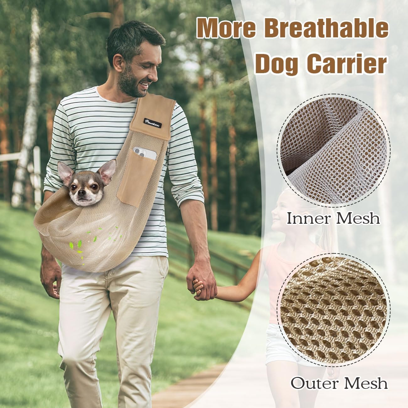 Pawaboo Small Dog Sling Carrier, Reversible Hands Free Dog Sling Carrier for Small Dogs and Cats, Puppy Sling Carrier with Adjustable Strap Buckle & Safety Harness, Puppy Essentials, Grey
