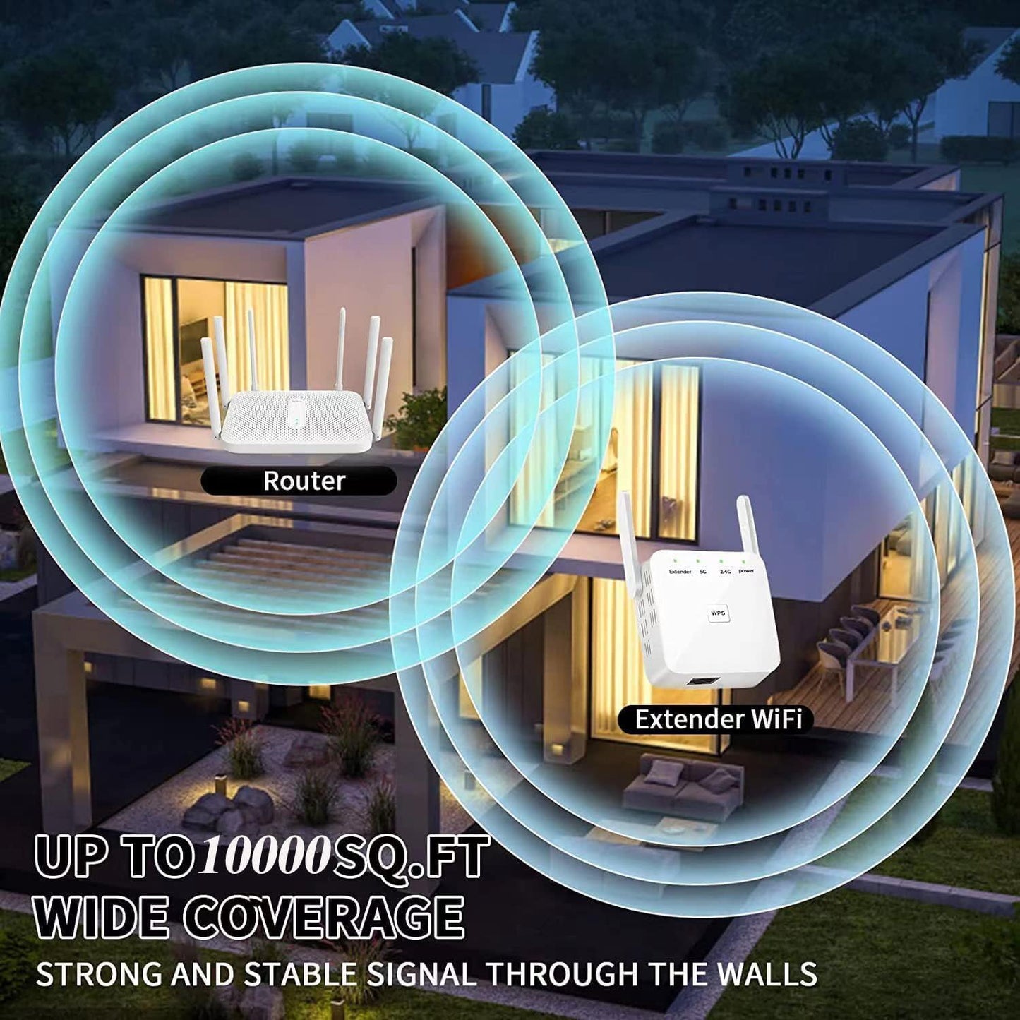 2025 Faster WiFi Extender, WiFi Repeater, Covers Up to 10000 Sq.ft and 80 Devices, Internet Booster - with Ethernet Port, Quick Setup, Home Wireless Signal Booster