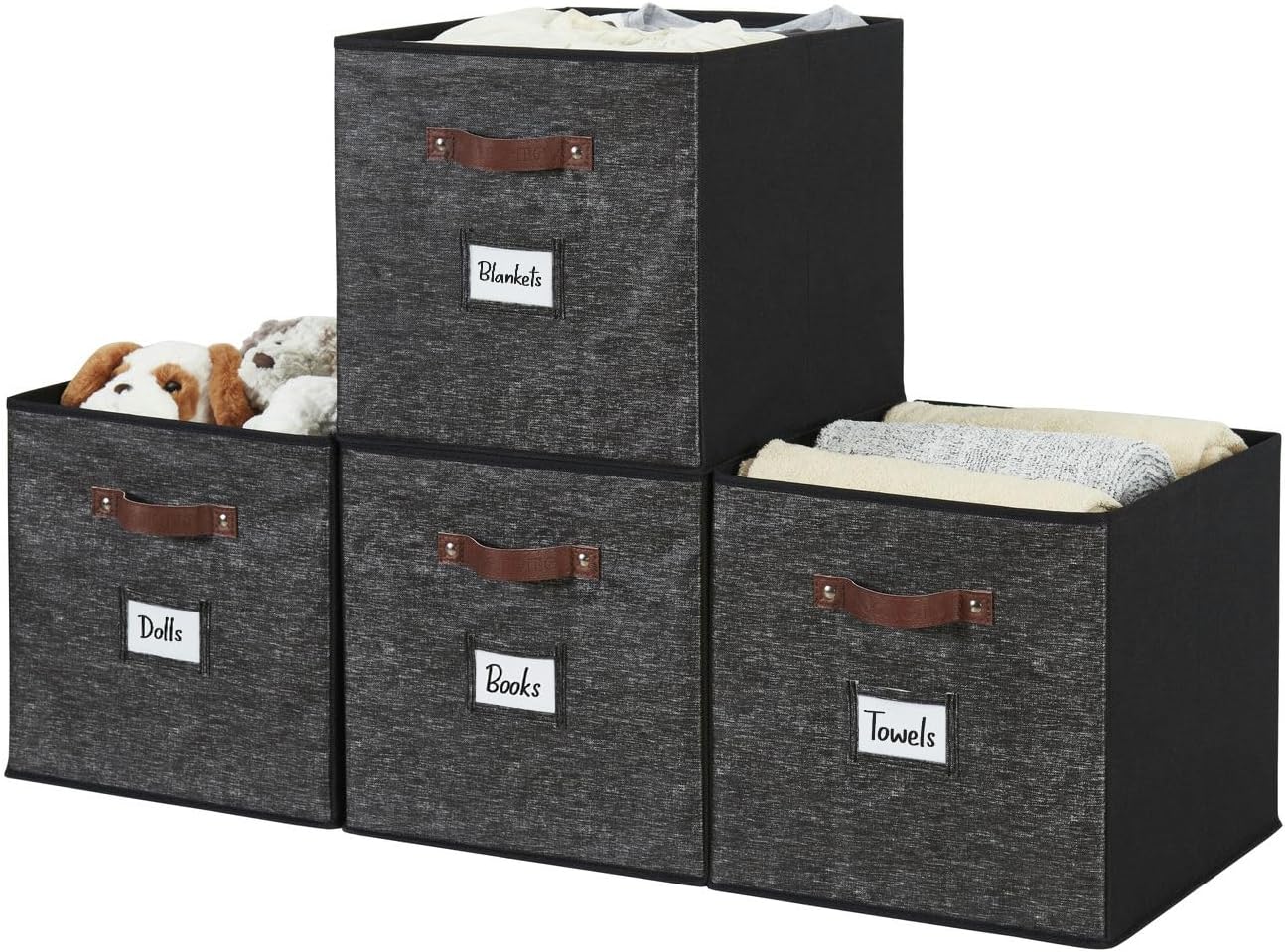 DECOMOMO Cube Storage Bin, Storage Cubes with Labels, Baskets for Shelves Kallax Linen Closet Organizers (Cube 10.5x11"/ 6pcs, Black)