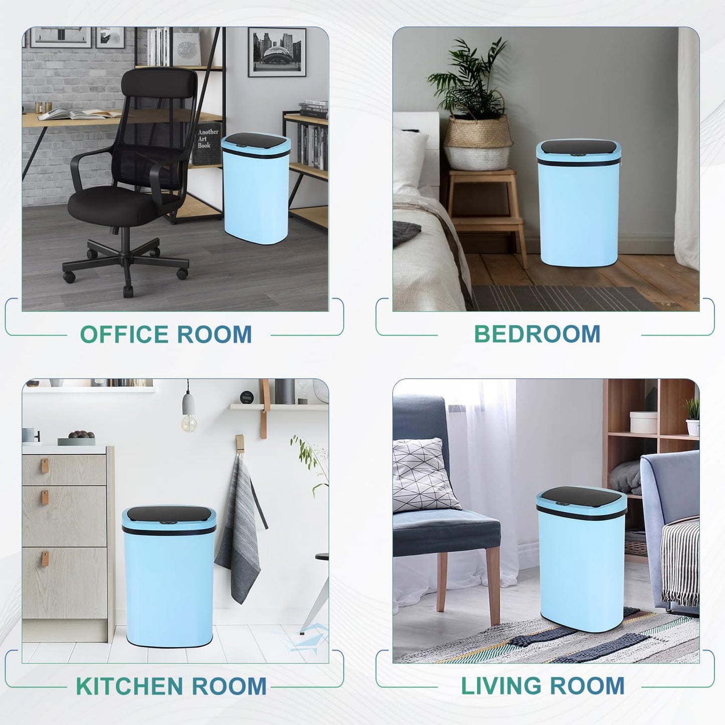 13 Gallon Sensor Garbage Can Stainless Steel Kitchen Garbage Can with Lid Antomatic Garbage can for Kitchen Office Bedroom Bathroom Living Room,Black