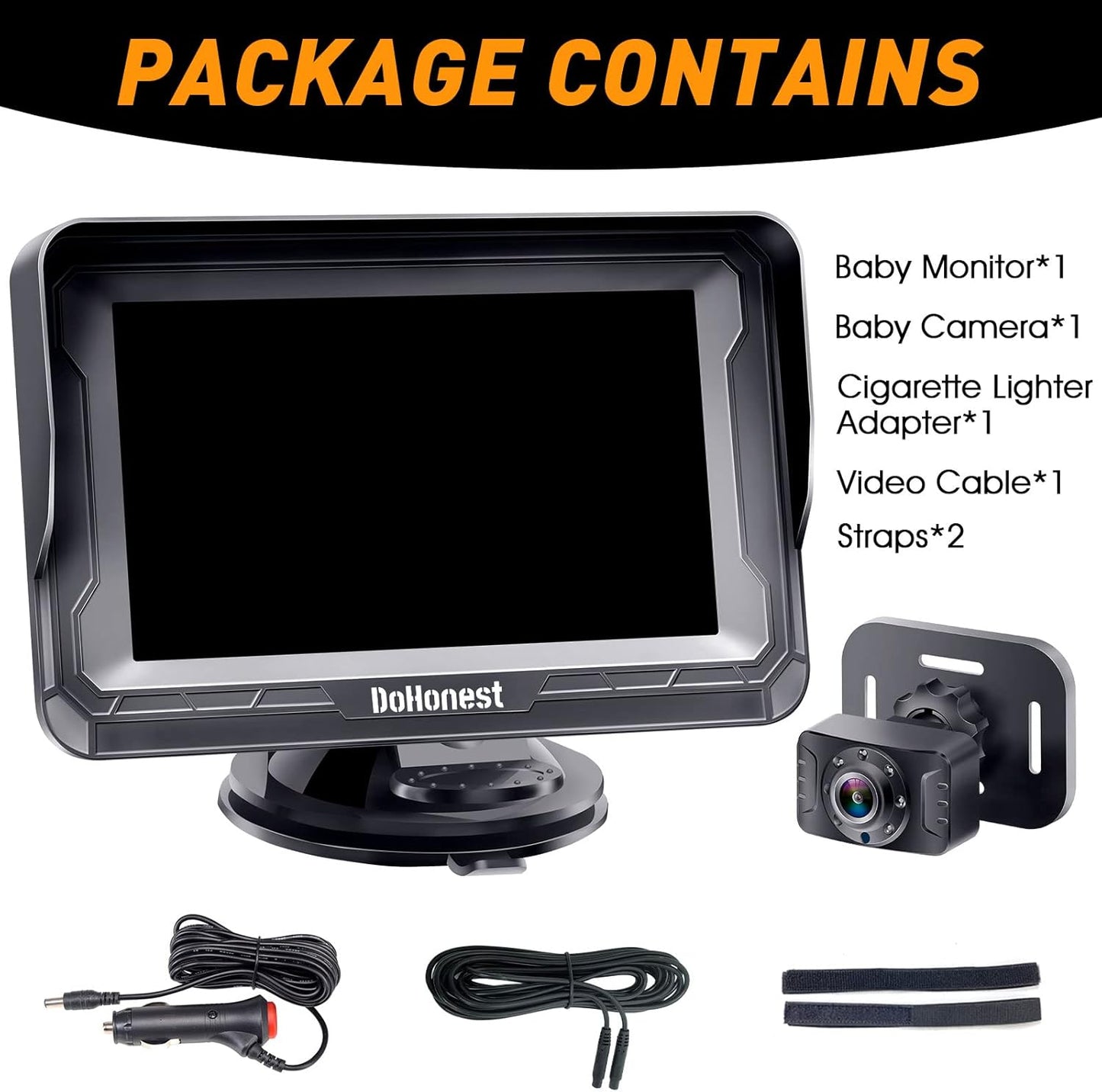 DoHonest Baby Car Camera for Backseat: HD 1080P Easy Setup Carseat Camera Rear Facing Infant - Clear Night Vision 360° Rotating Baby Car Monitor