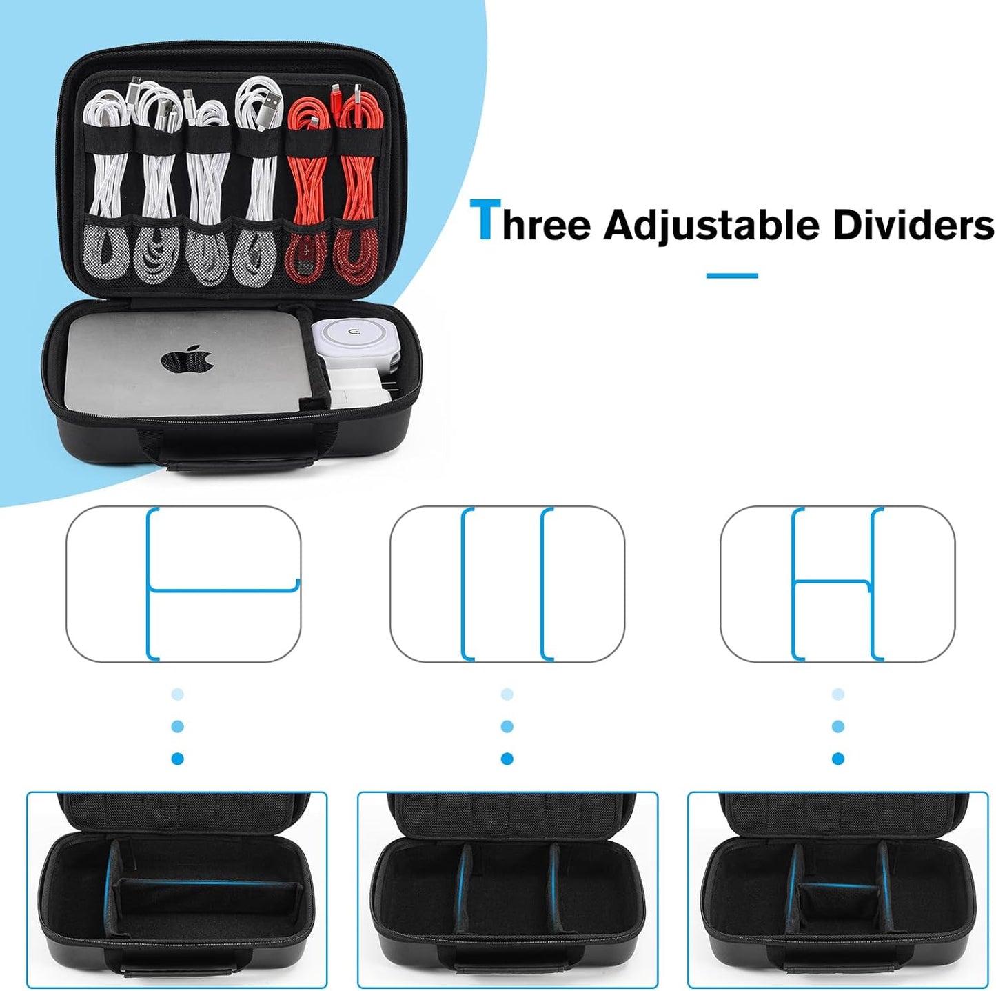 ProCase Hard Travel Electronic Organizer Case for MacBook Power Adapter Chargers Cables Power Bank Apple Magic Mouse Apple Pencil USB Flash Disk SD Card Small Portable Accessories Bag -L, Black