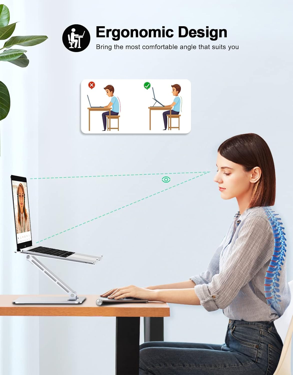 Zewwen Laptop Stand for Desk, Ergonomic Adjustable Foldable Computer Stand with Heat-Vent, Aluminium Alloy Laptop Riser Compatible with MacBook Air, Pro, Dell XPS, Samsung, 10”-16"