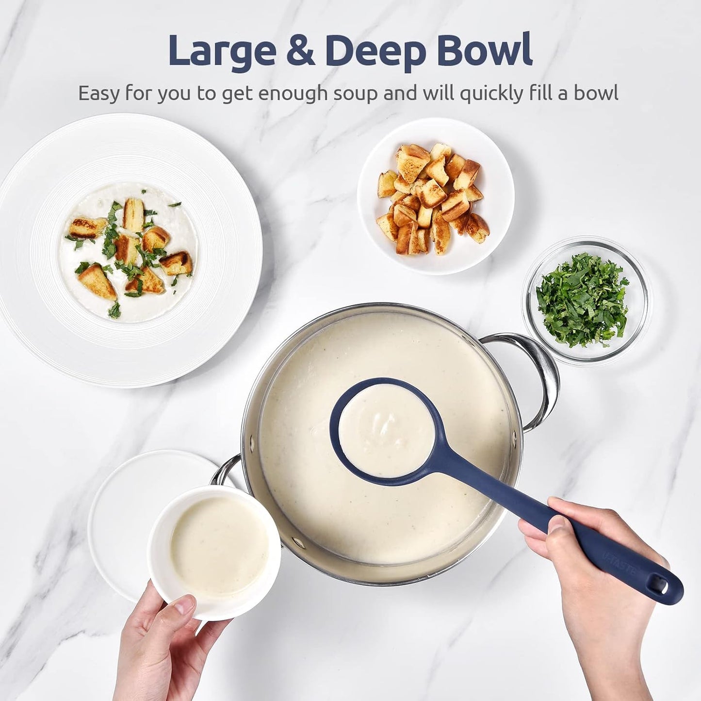 13 inch Silicone Soup Ladle: U-Taste 600ºF Heat Resistant 4 oz Large Non-Stick Seamless Rubber Kitchen Deep Serving Spoon with Non-Slip Solid Long Handle for Cooking Sauce/Stews/Gravies/Chili(Purple)