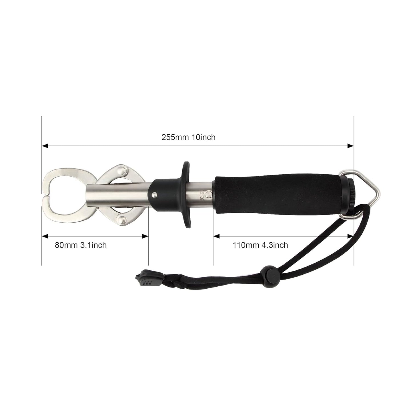 Crazy Shark Portable Stainless Steel Fish Lip Grabber Gripper Grip Tool Fish Holder Tackle EVA Handle 40lbs (Dark Gray)