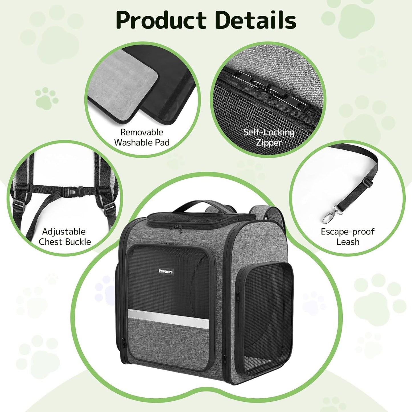 Cat Carrier Backpacks Pawtners Expandable Cat Backpack with Breathable Mesh, Pet Carrier Backpack for Cats Small Dogs Puppies Up to 25 LBS, Dog Carrier Backpack for Travel Hiking Camping Outdoor