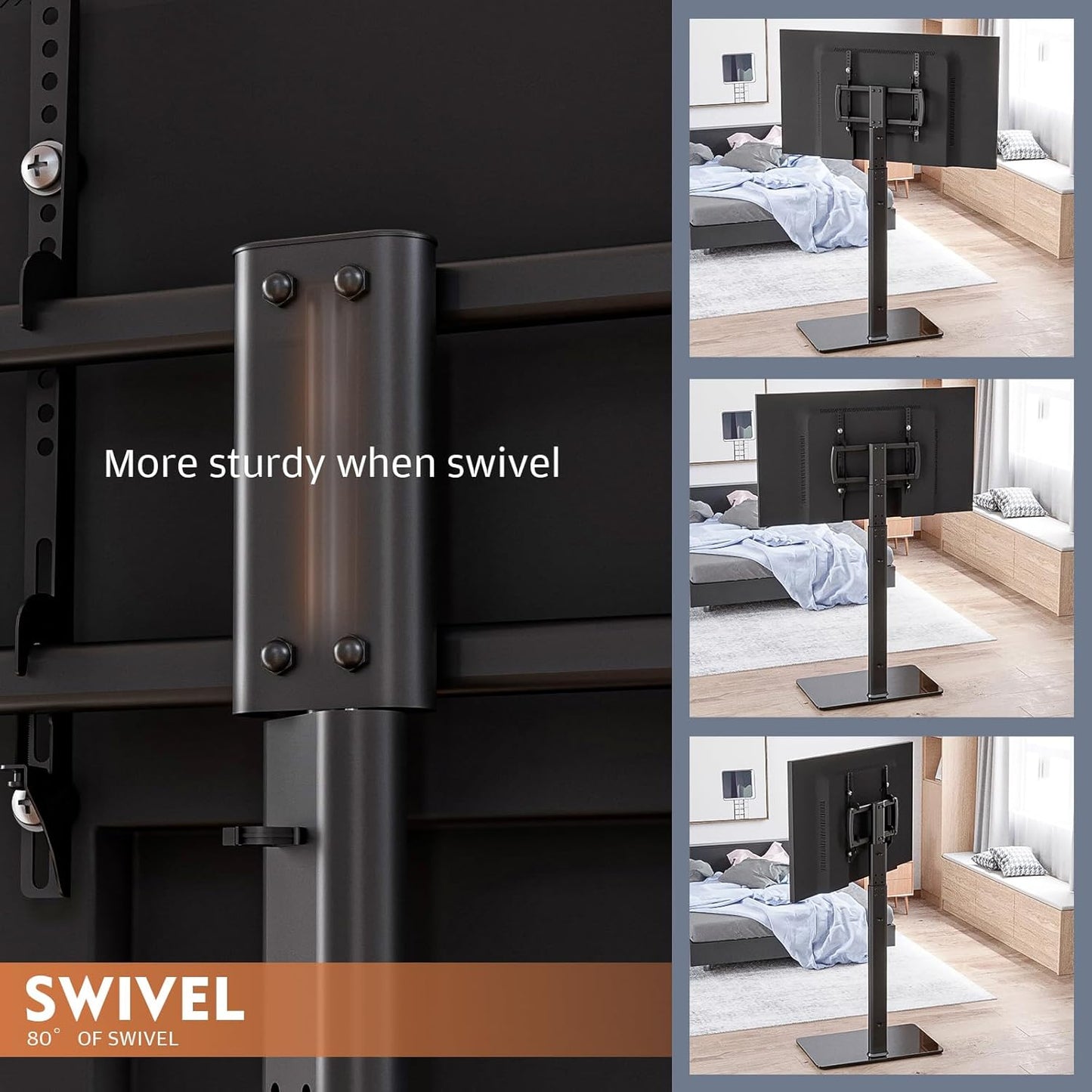 Universal TV Stand with Mount 80 Degree Swivel Height Adjustable and Tilt Function for 27 to 65 inch LCD, LED OLED TVs,HT1002B