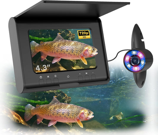 Eyoyo Underwater Fishing Camera,720P HD 4.3'' Portable Fish Finder with 3-Grade IR Lighting, Plug and Play Ice Fishing Fish Finder for Boat Lake Kayak Ice